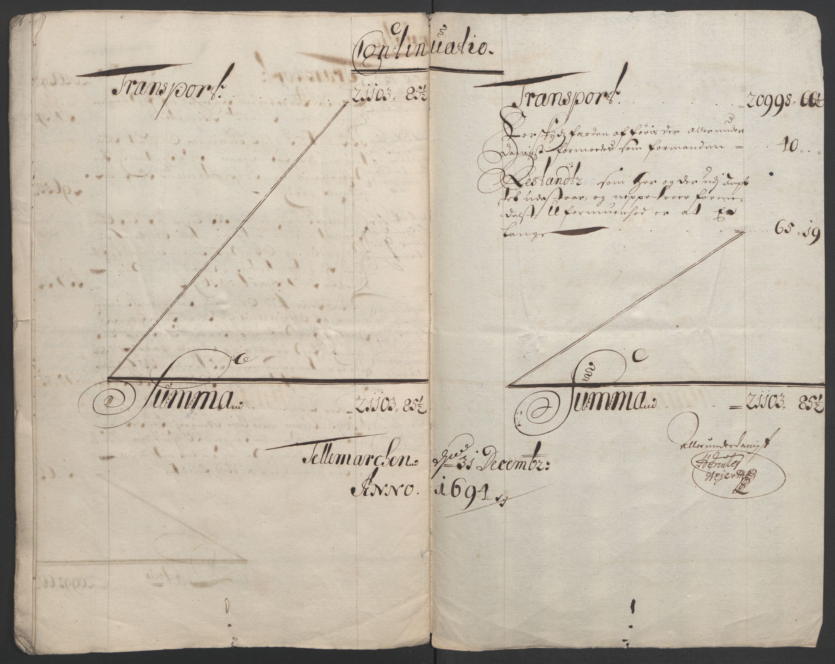 Rentekammeret inntil 1814, Reviderte regnskaper, Fogderegnskap, AV/RA-EA-4092/R36/L2092: Fogderegnskap Øvre og Nedre Telemark og Bamble, 1694, p. 21