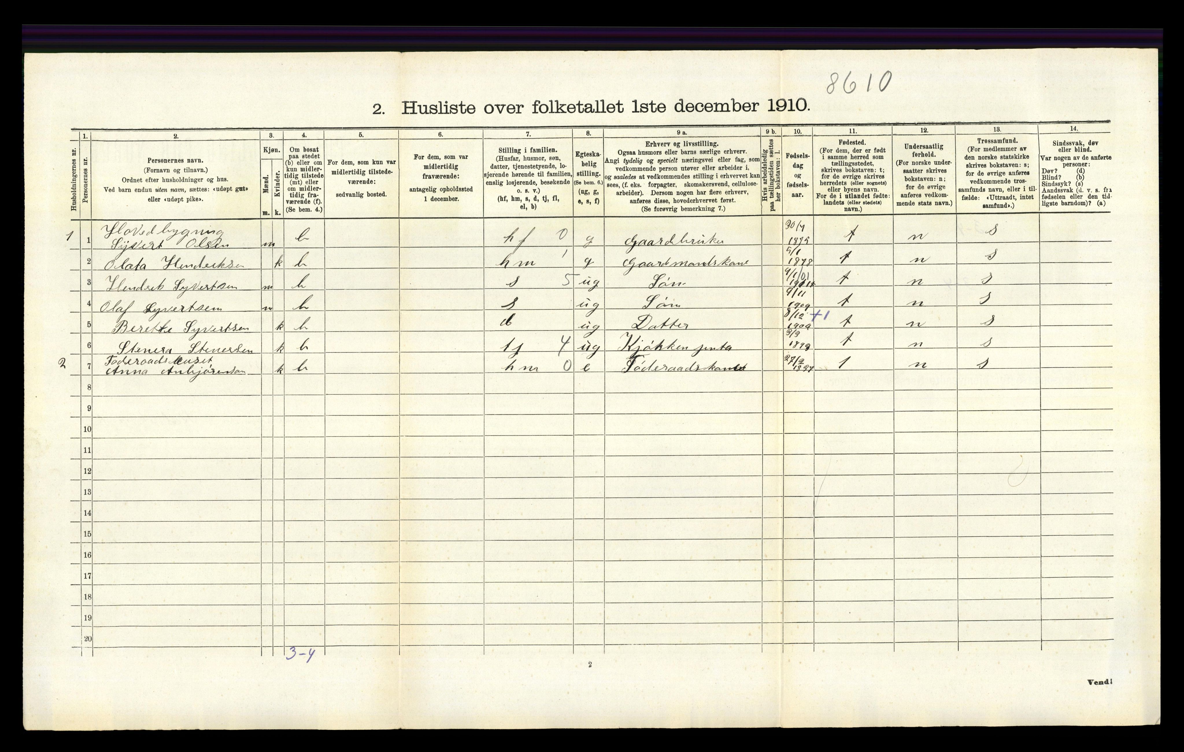 RA, 1910 census for Jelsa, 1910, p. 452