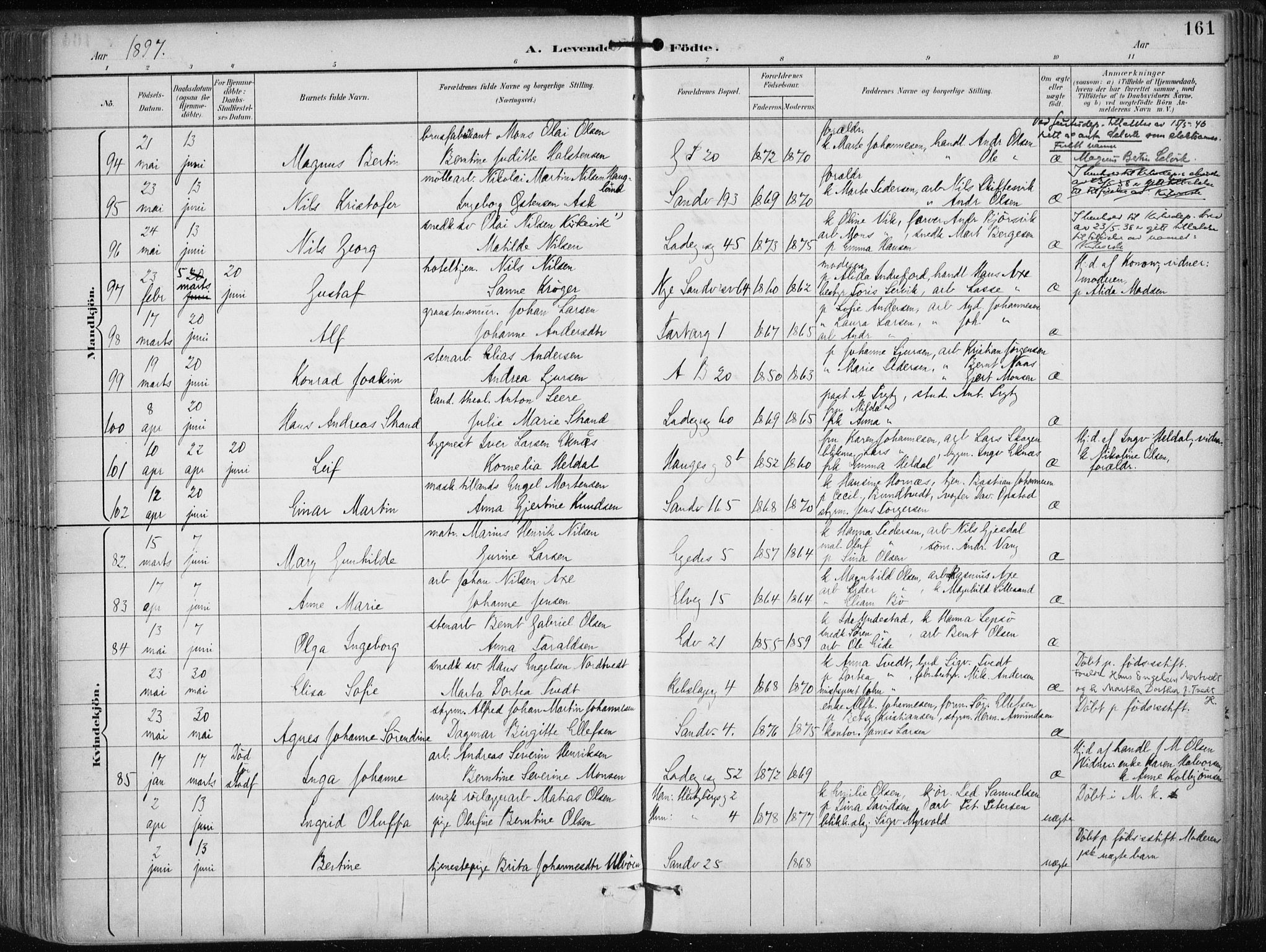 Sandviken Sokneprestembete, AV/SAB-A-77601/H/Ha/L0005: Parish register (official) no. B 2, 1891-1901, p. 161