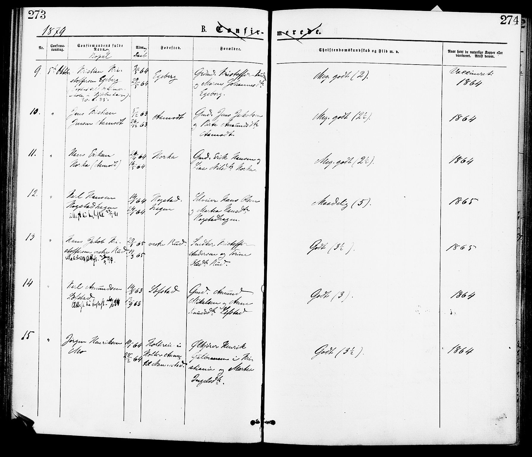 Gjerdrum prestekontor Kirkebøker, AV/SAO-A-10412b/F/Fa/L0008: Parish register (official) no. I 8, 1867-1880, p. 273-274