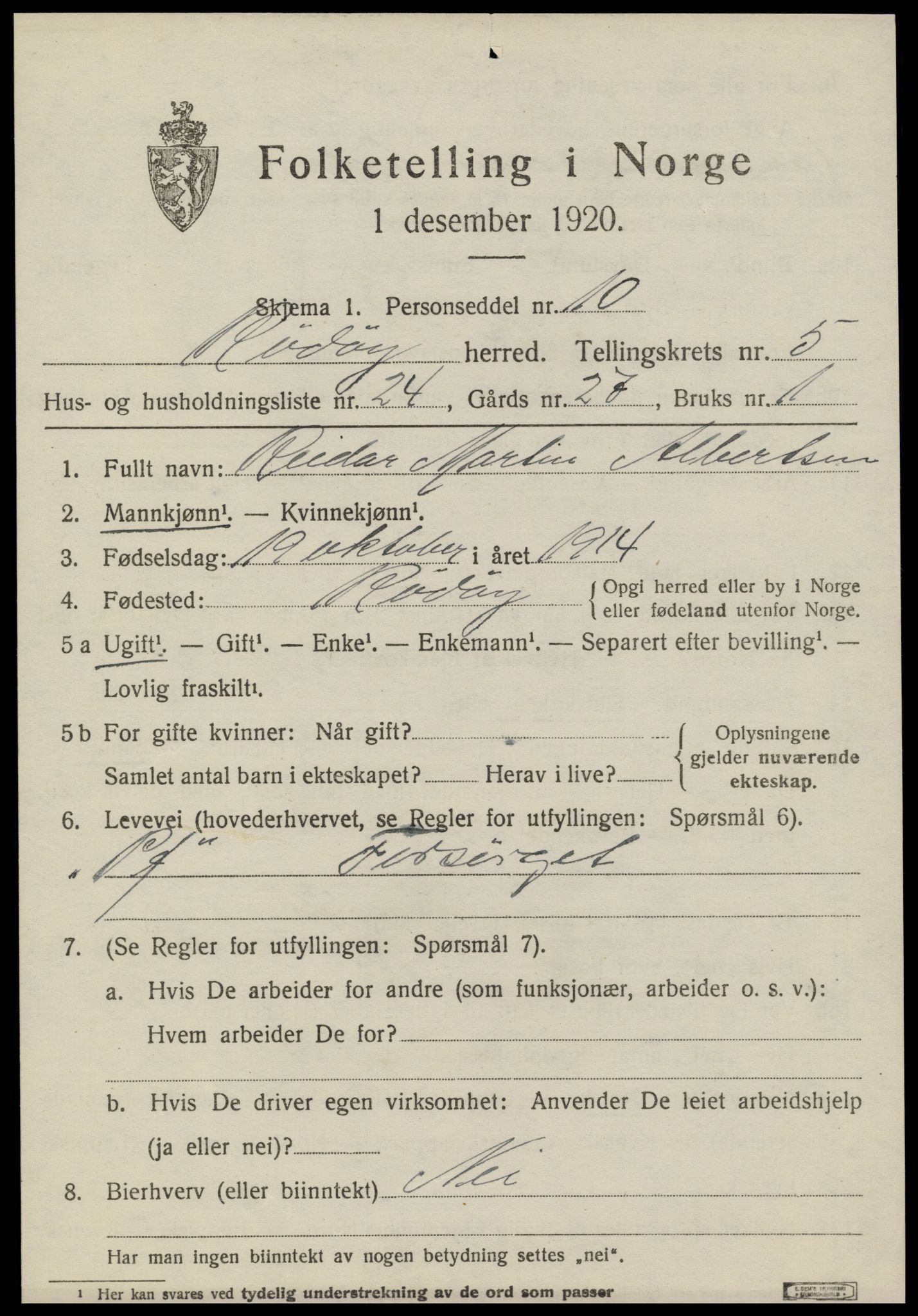 SAT, 1920 census for Rødøy, 1920, p. 3342