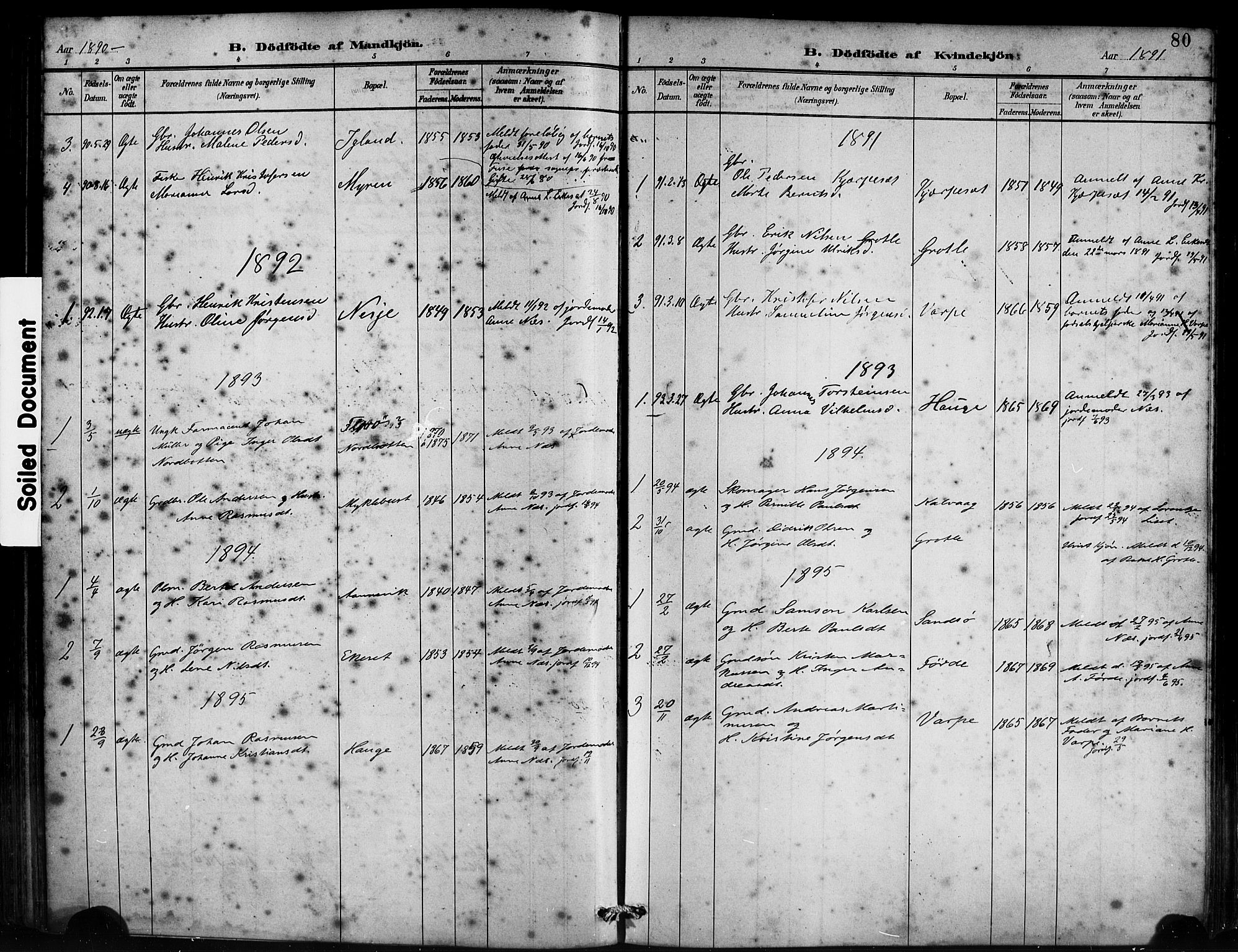 Bremanger sokneprestembete, AV/SAB-A-82201/H/Haa/Haab/L0001: Parish register (official) no. B 1, 1884-1895, p. 80