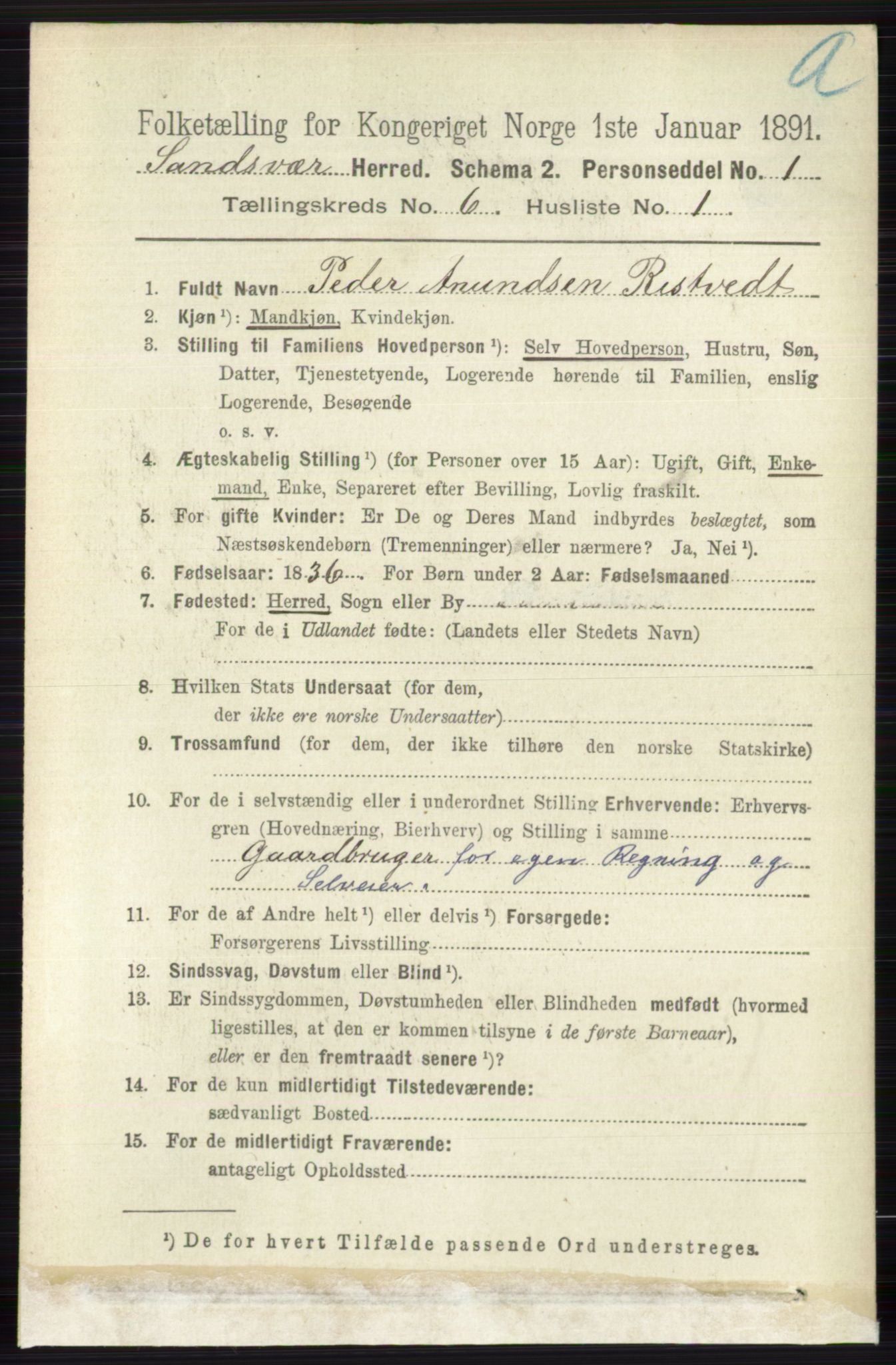 RA, 1891 census for 0629 Sandsvær, 1891, p. 3387