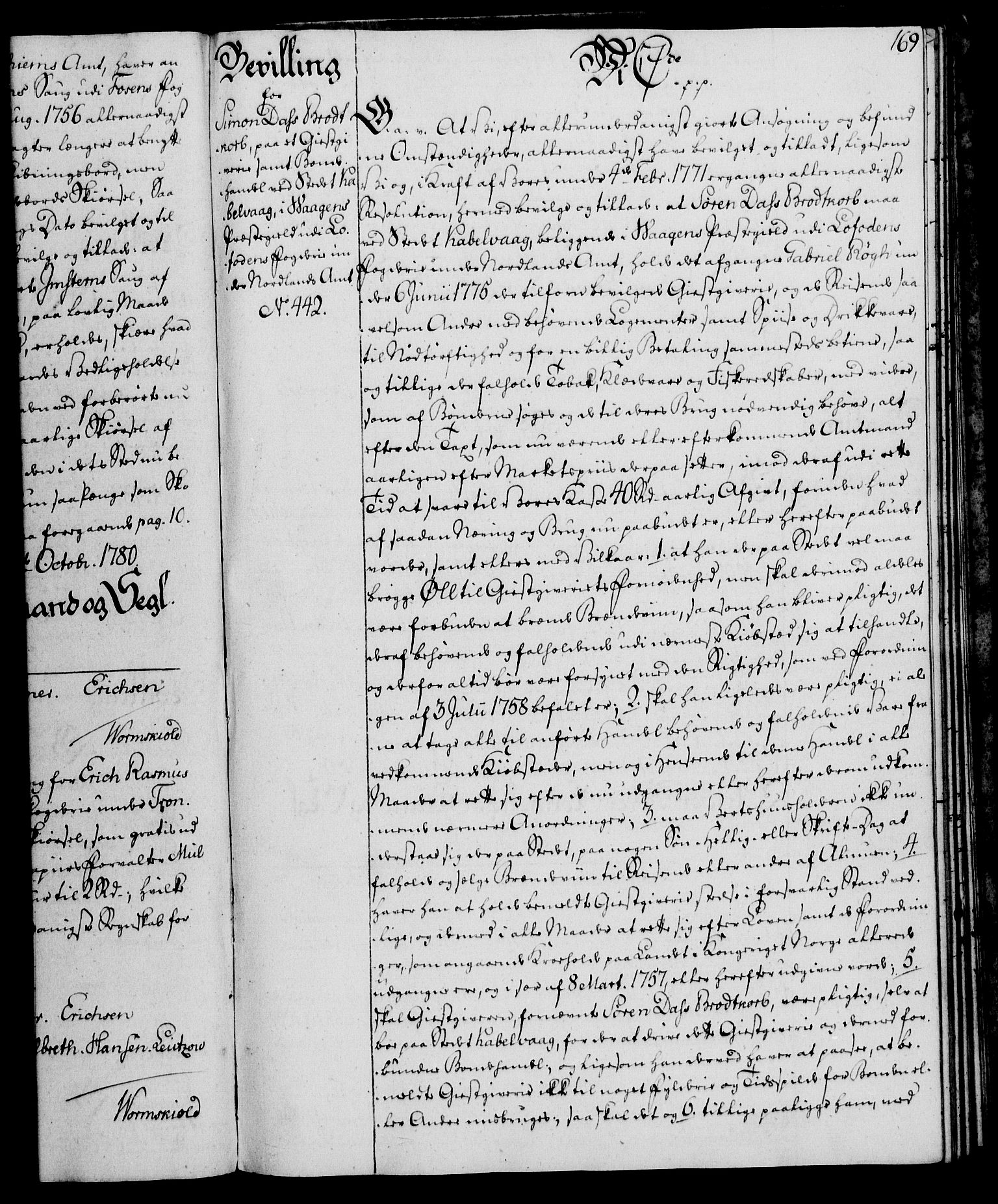 Rentekammeret, Kammerkanselliet, AV/RA-EA-3111/G/Gg/Gga/L0011: Norsk ekspedisjonsprotokoll med register (merket RK 53.11), 1779-1781, p. 169