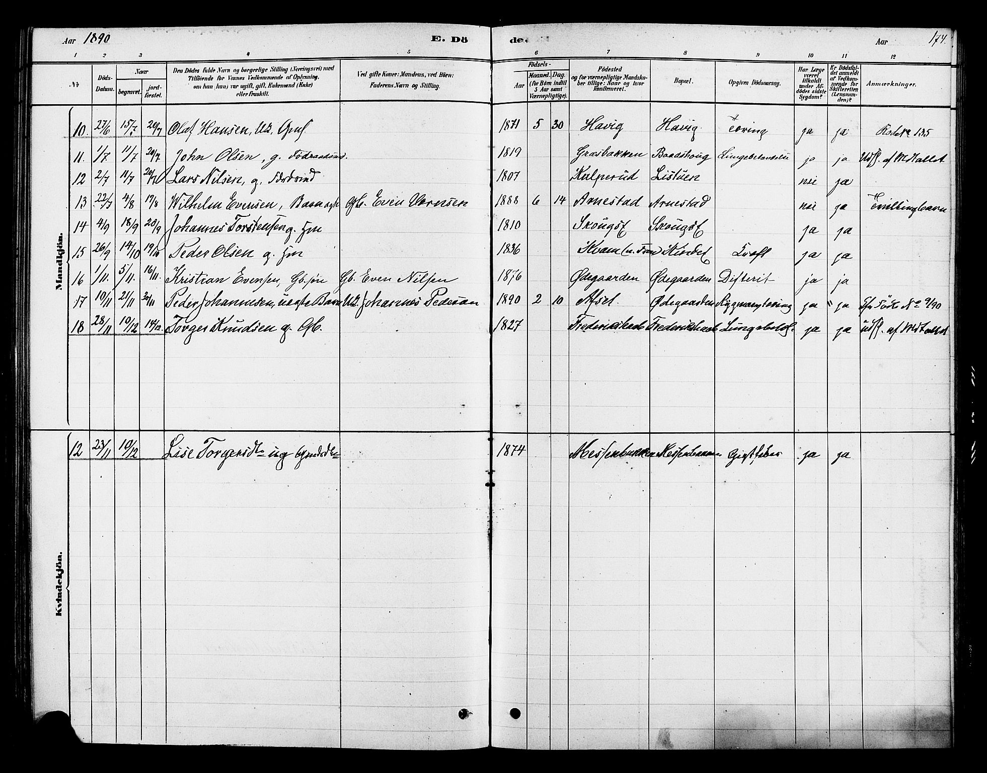 Ringsaker prestekontor, AV/SAH-PREST-014/K/Ka/L0013: Parish register (official) no. 13, 1879-1890, p. 174