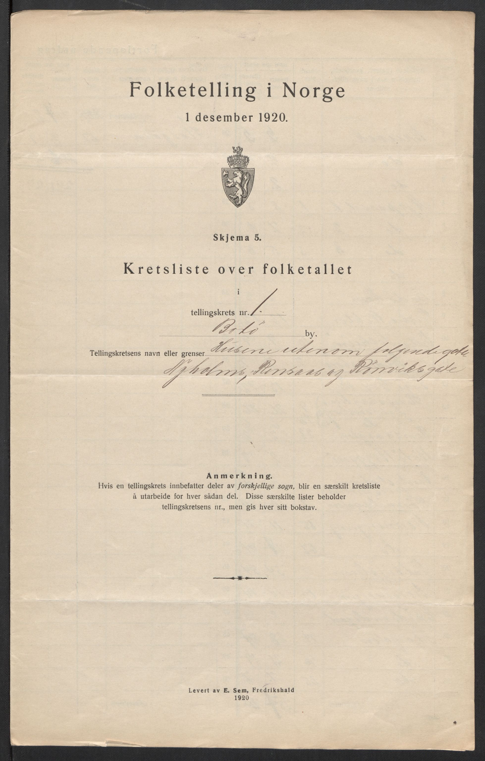 SAT, 1920 census for Bodø, 1920, p. 6