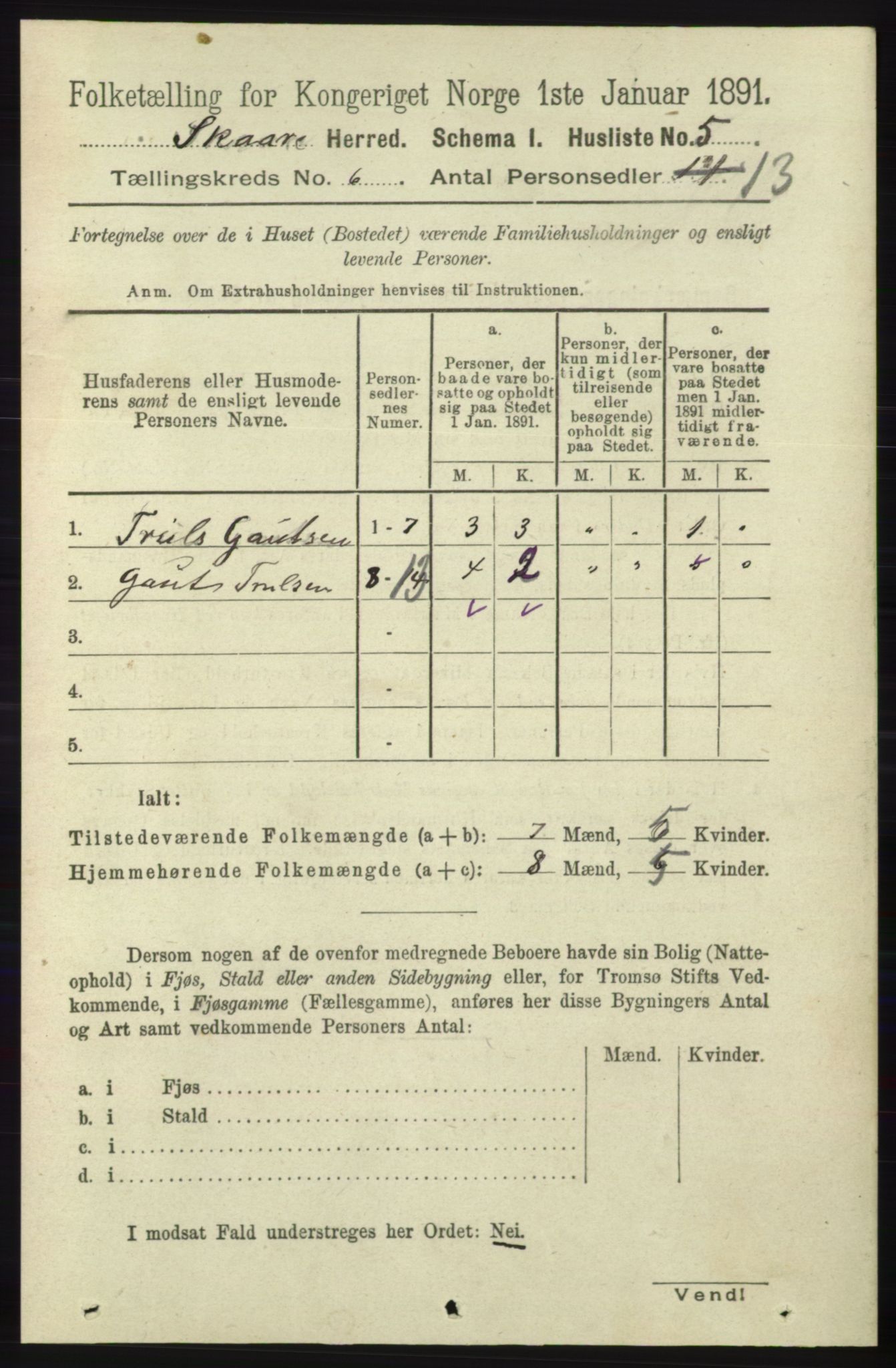 RA, 1891 census for 1153 Skåre, 1891, p. 2375