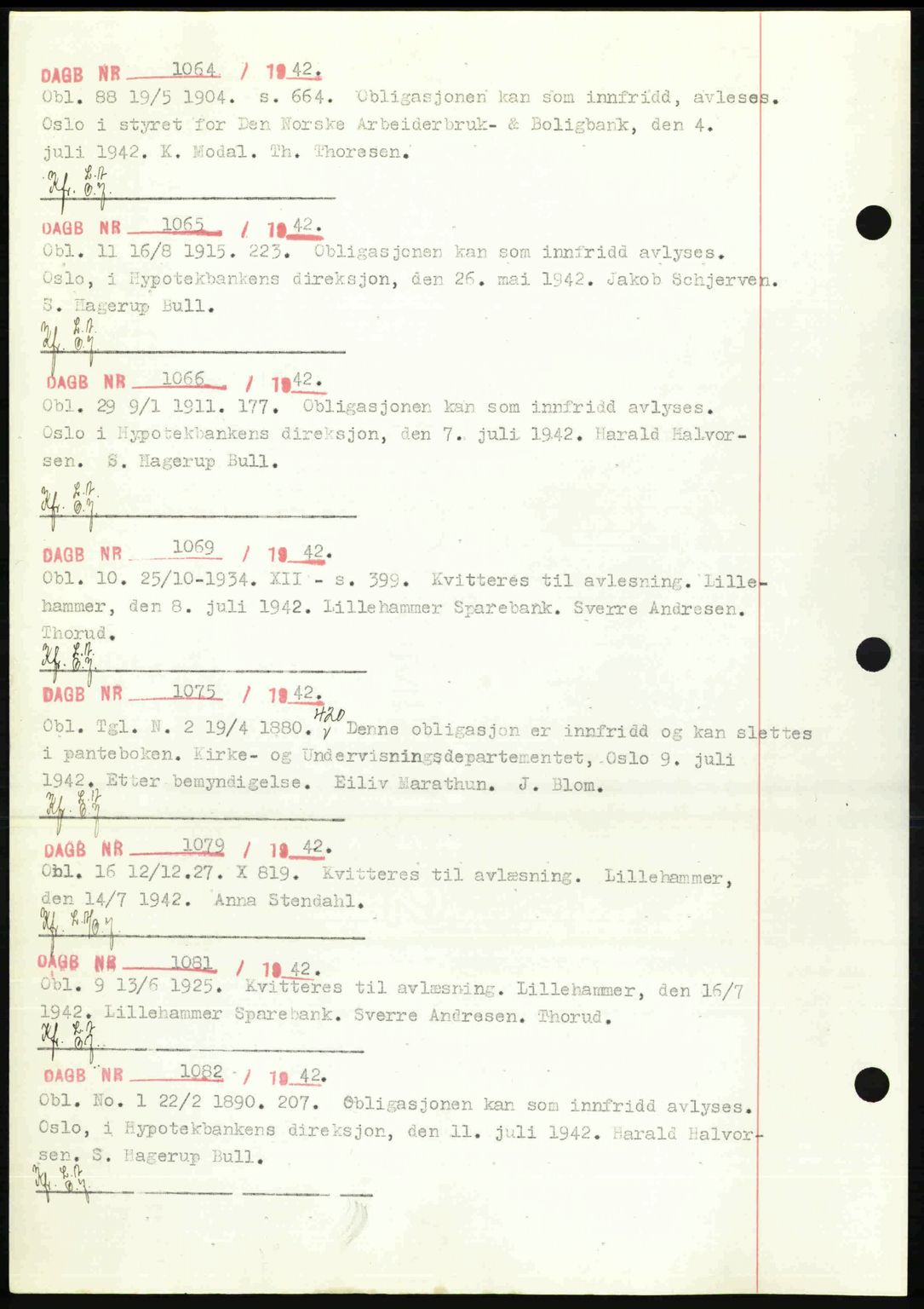 Sør-Gudbrandsdal tingrett, SAH/TING-004/H/Hb/Hbf/L0002: Mortgage book no. C1, 1938-1951, Diary no: : 1064/1942