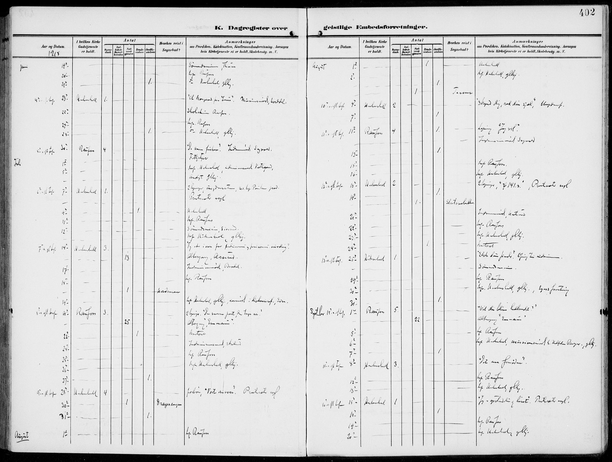 Vestre Toten prestekontor, AV/SAH-PREST-108/H/Ha/Haa/L0014: Parish register (official) no. 14, 1907-1920, p. 402