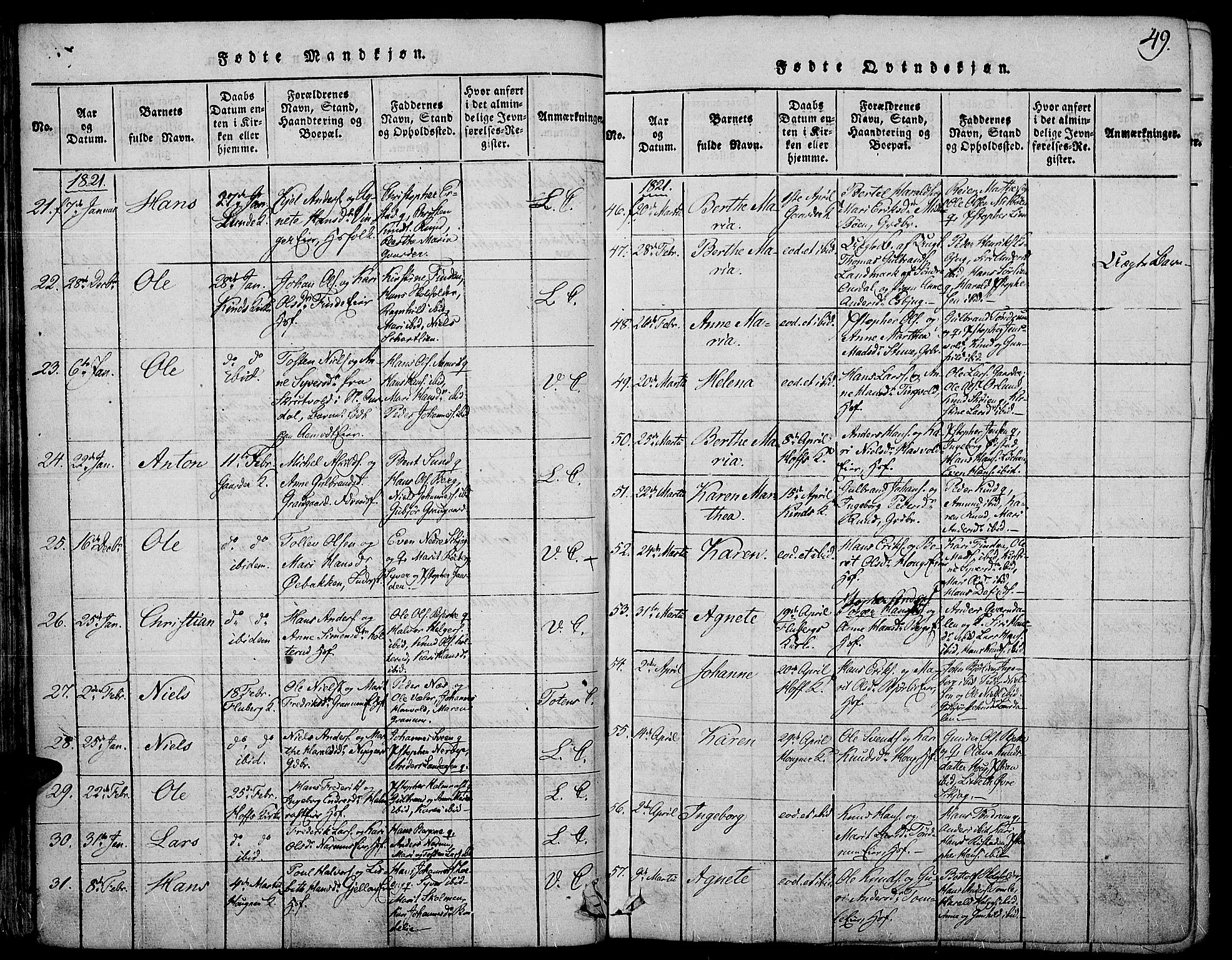 Land prestekontor, AV/SAH-PREST-120/H/Ha/Haa/L0007: Parish register (official) no. 7, 1814-1830, p. 49