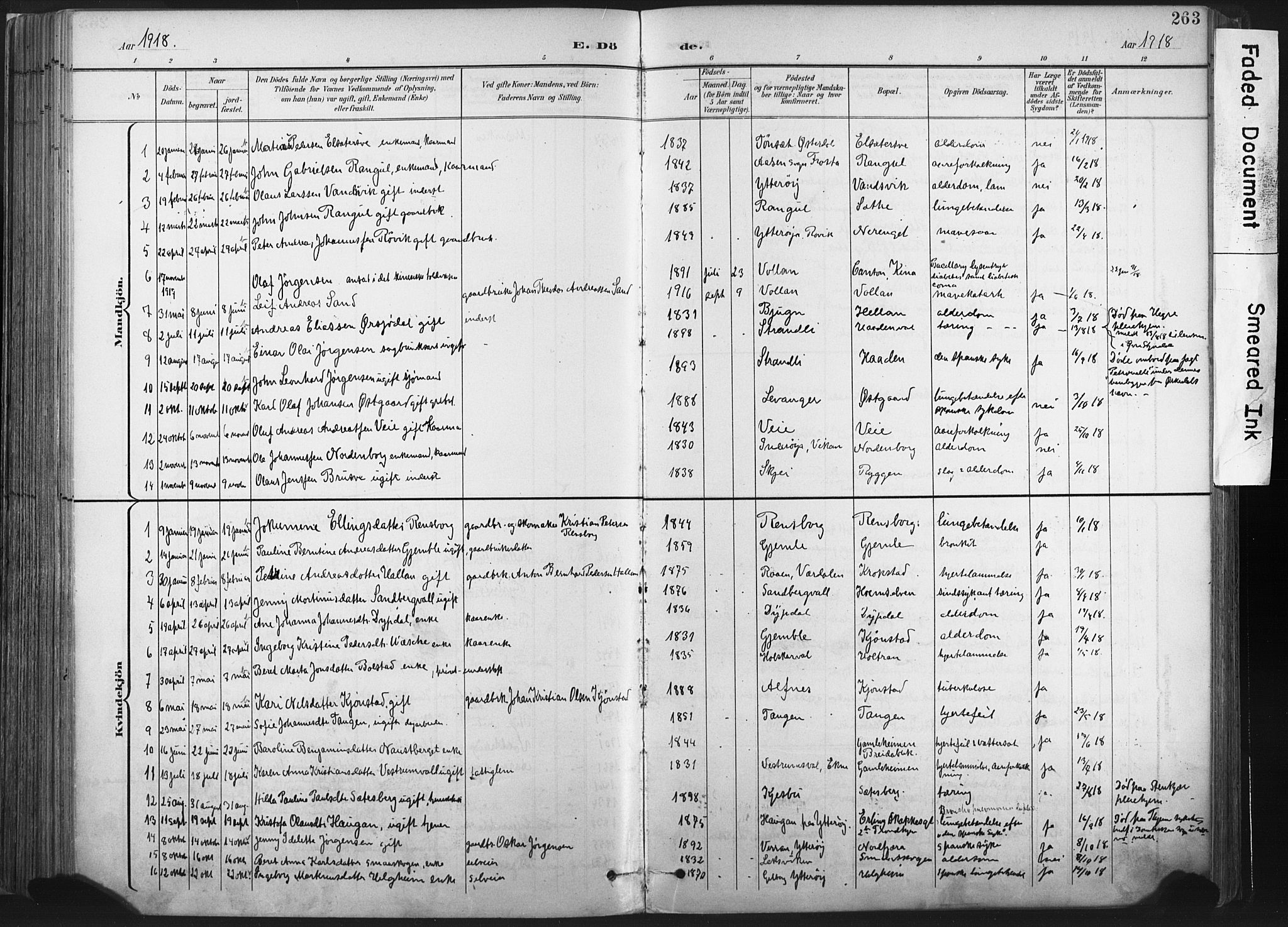 Ministerialprotokoller, klokkerbøker og fødselsregistre - Nord-Trøndelag, SAT/A-1458/717/L0162: Parish register (official) no. 717A12, 1898-1923, p. 263