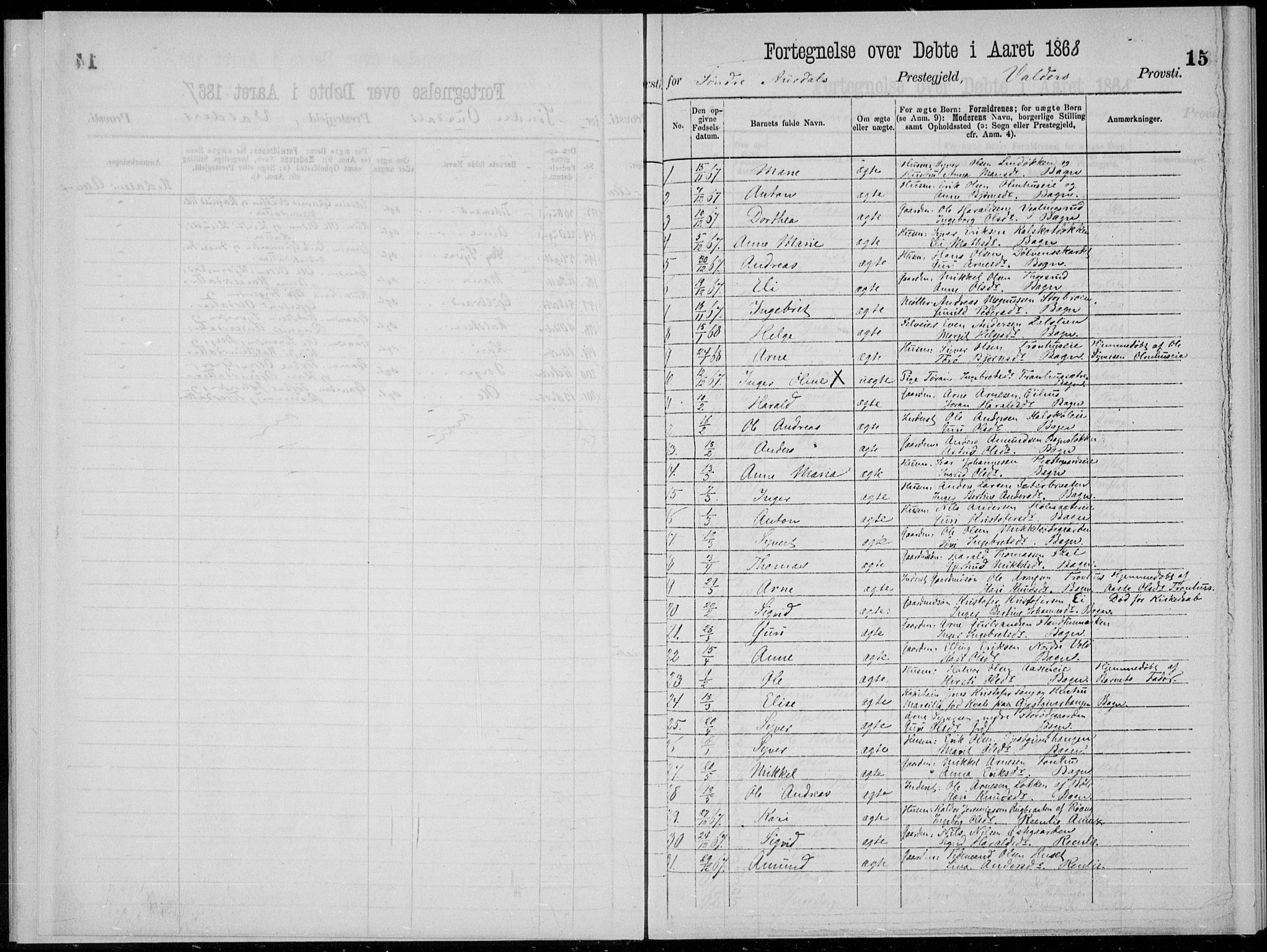 Sør-Aurdal prestekontor, SAH/PREST-128/H/Ha/Haa/L0000: Parish register (official), 1866-1872, p. 15