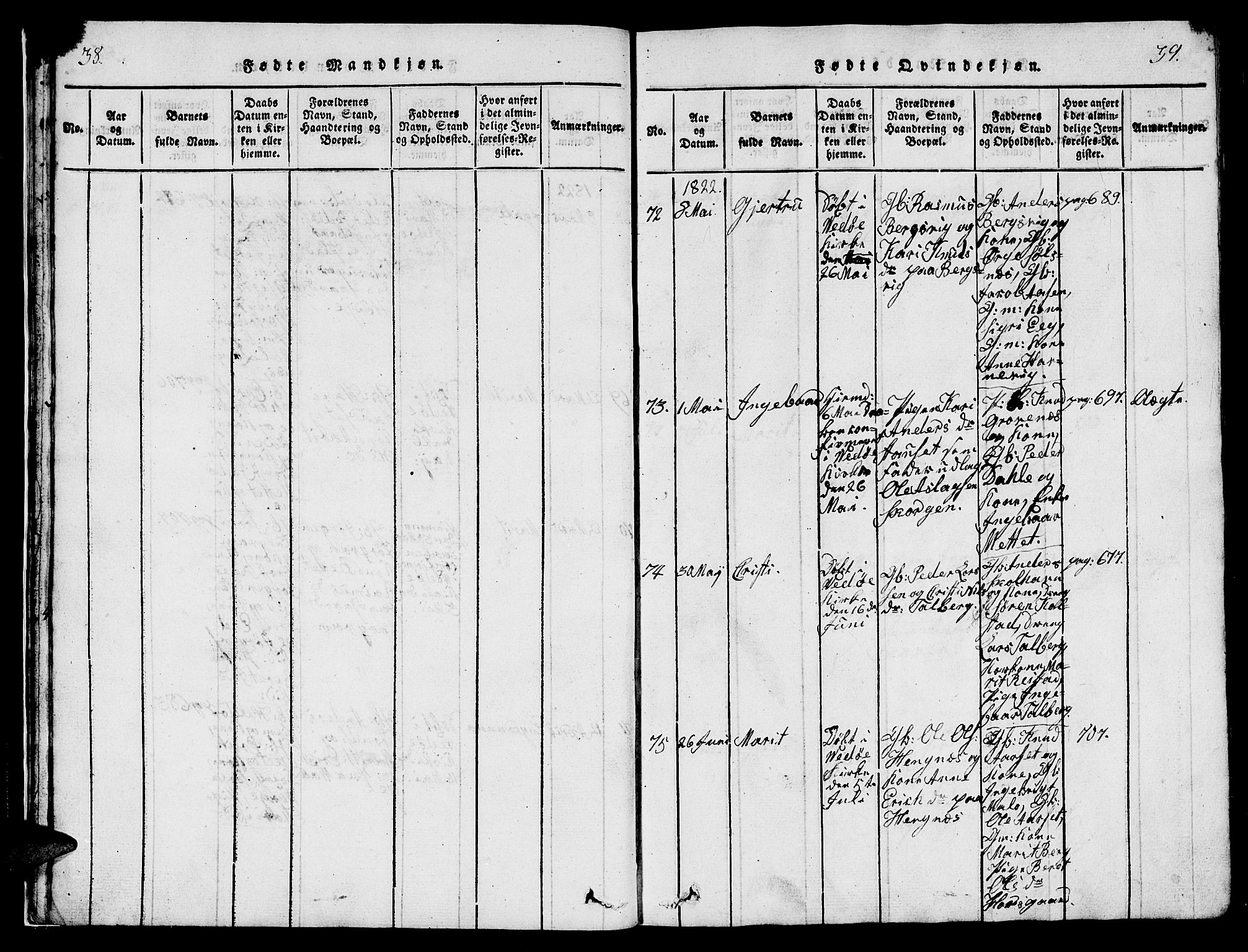 Ministerialprotokoller, klokkerbøker og fødselsregistre - Møre og Romsdal, AV/SAT-A-1454/547/L0610: Parish register (copy) no. 547C01, 1818-1839, p. 38-39