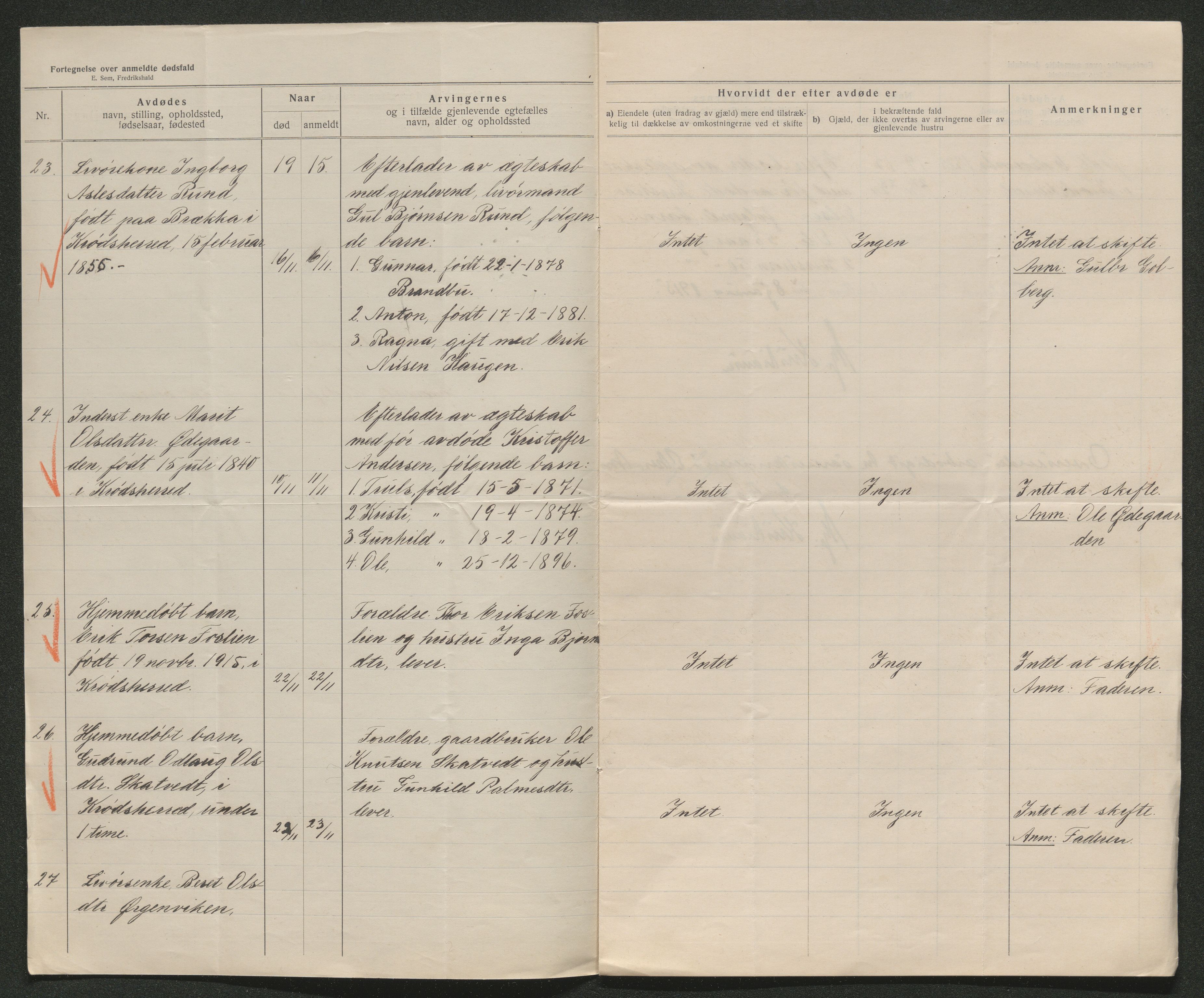 Eiker, Modum og Sigdal sorenskriveri, AV/SAKO-A-123/H/Ha/Hab/L0037: Dødsfallsmeldinger, 1914-1915, p. 677