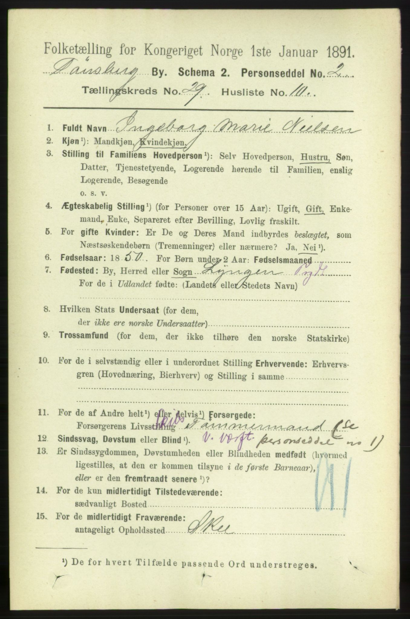 RA, 1891 census for 0705 Tønsberg, 1891, p. 7198