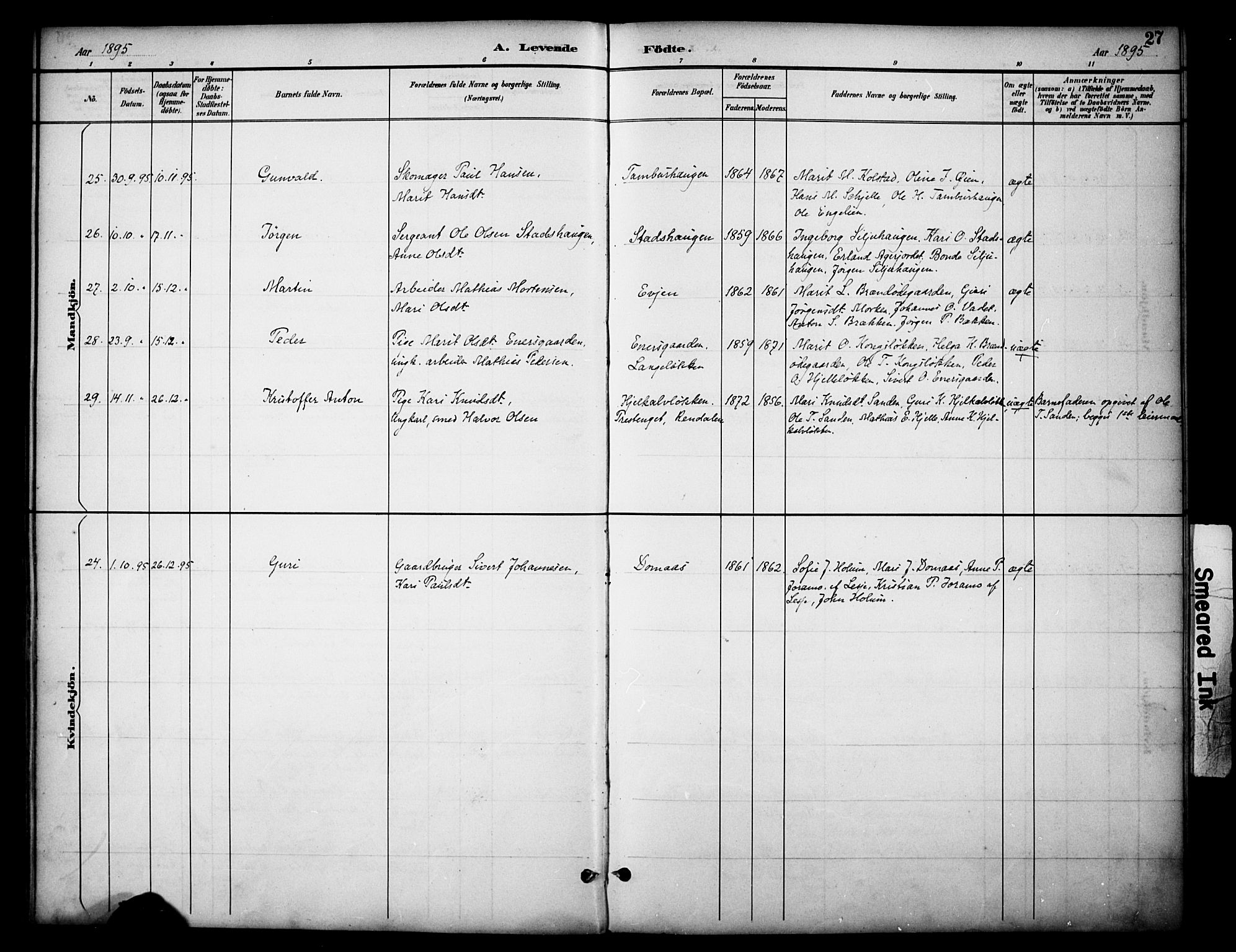 Dovre prestekontor, AV/SAH-PREST-066/H/Ha/Haa/L0003: Parish register (official) no. 3, 1891-1901, p. 27