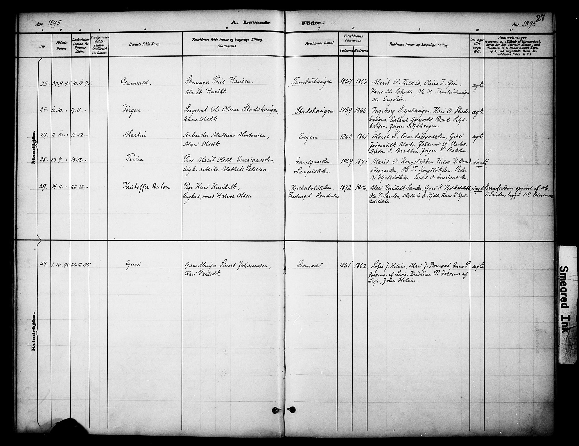 Dovre prestekontor, SAH/PREST-066/H/Ha/Haa/L0003: Parish register (official) no. 3, 1891-1901, p. 27