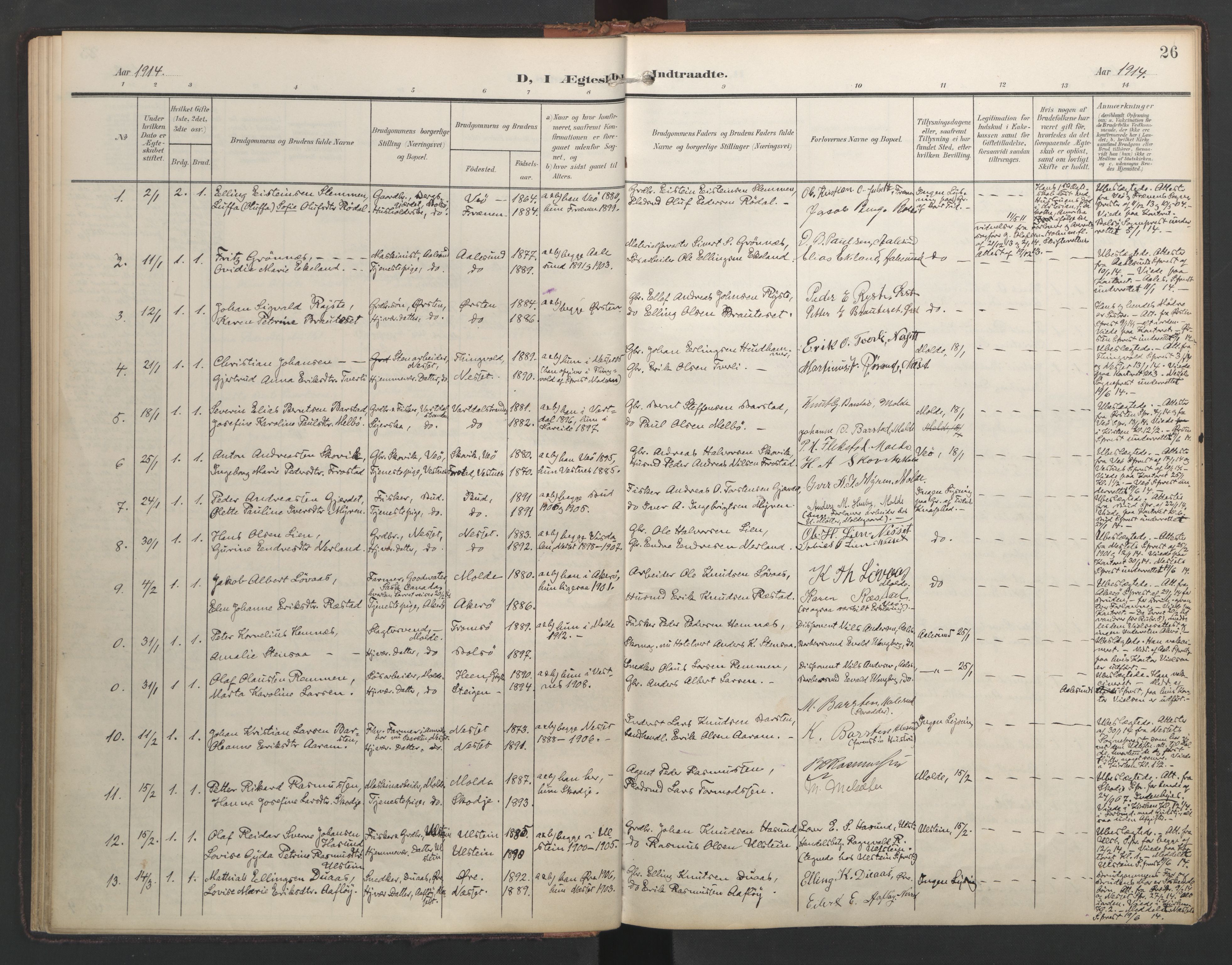 Ministerialprotokoller, klokkerbøker og fødselsregistre - Møre og Romsdal, AV/SAT-A-1454/558/L0694: Parish register (official) no. 558A08, 1907-1922, p. 26