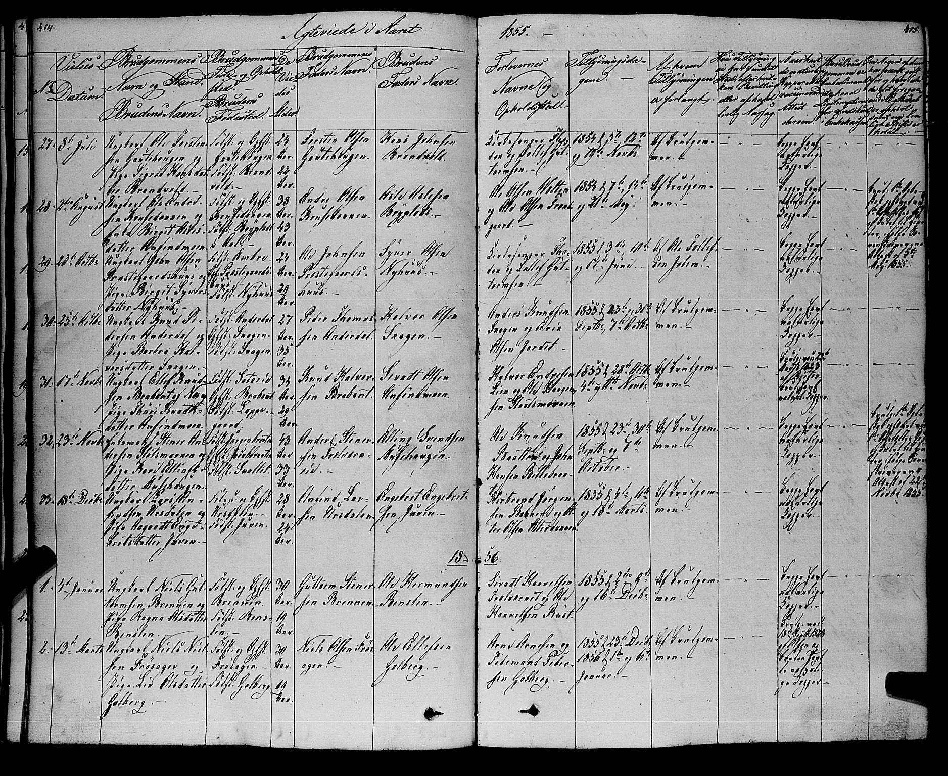 Gol kirkebøker, SAKO/A-226/F/Fa/L0002: Parish register (official) no. I 2, 1837-1863, p. 414-415
