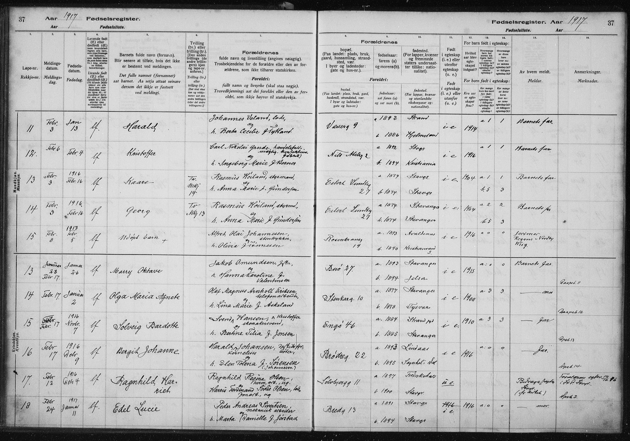 St. Petri sokneprestkontor, AV/SAST-A-101813/002/A/L0001: Birth register no. 1, 1916-1922, p. 37