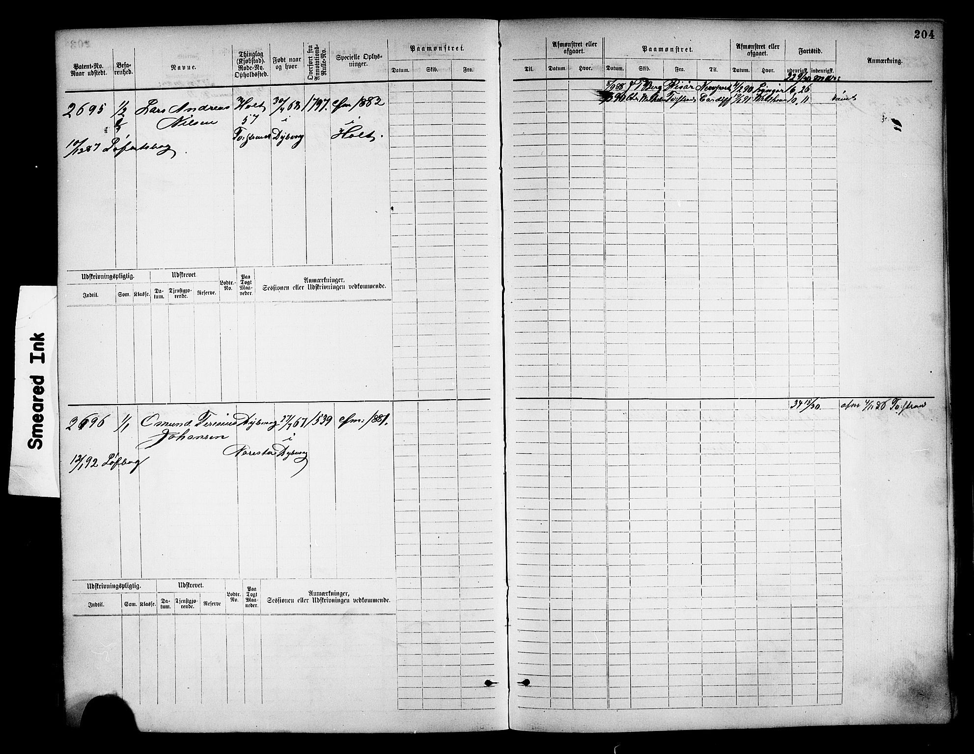 Tvedestrand mønstringskrets, SAK/2031-0011/F/Fb/L0018: Hovedrulle nr 2289-3056, U-34, 1882-1892, p. 214