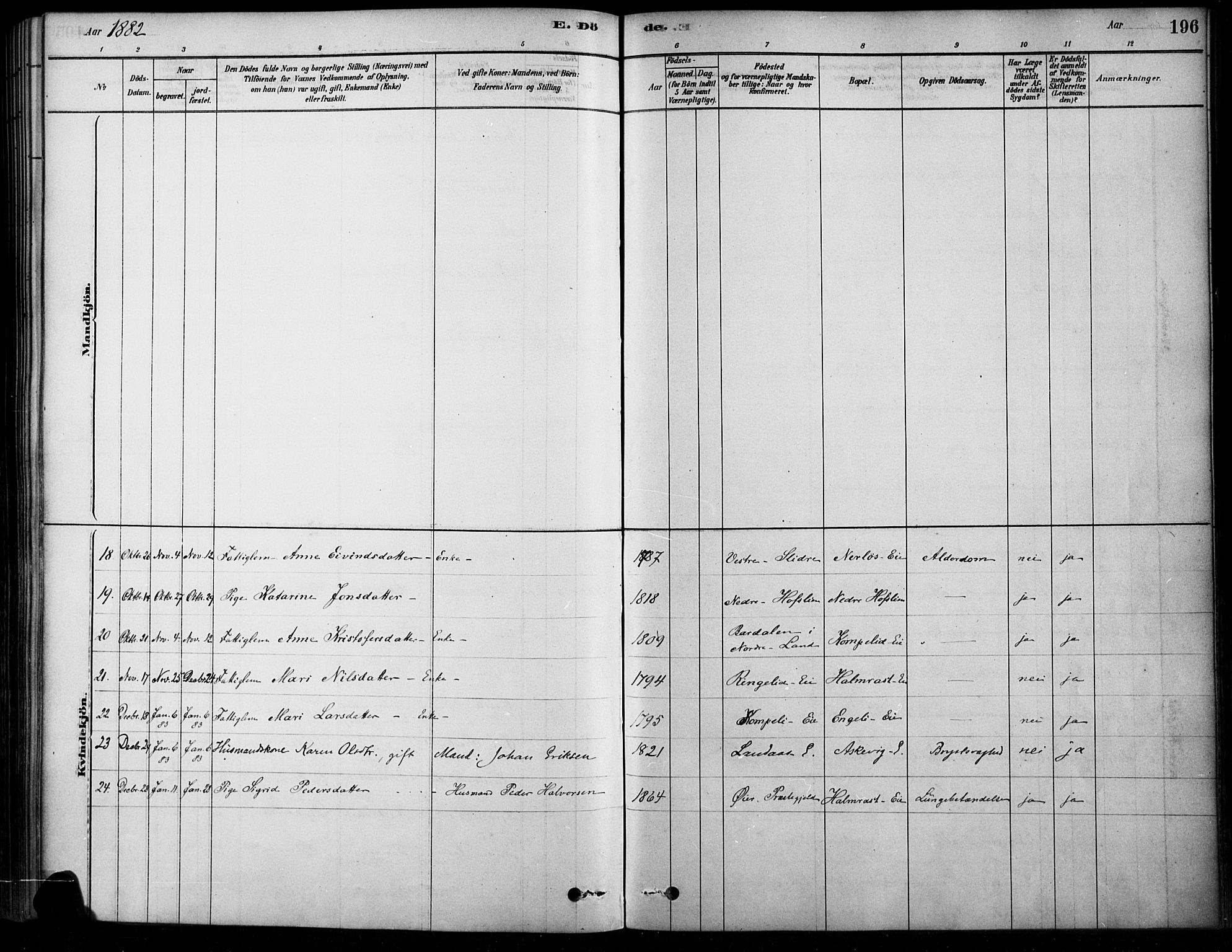 Søndre Land prestekontor, SAH/PREST-122/K/L0003: Parish register (official) no. 3, 1878-1894, p. 196
