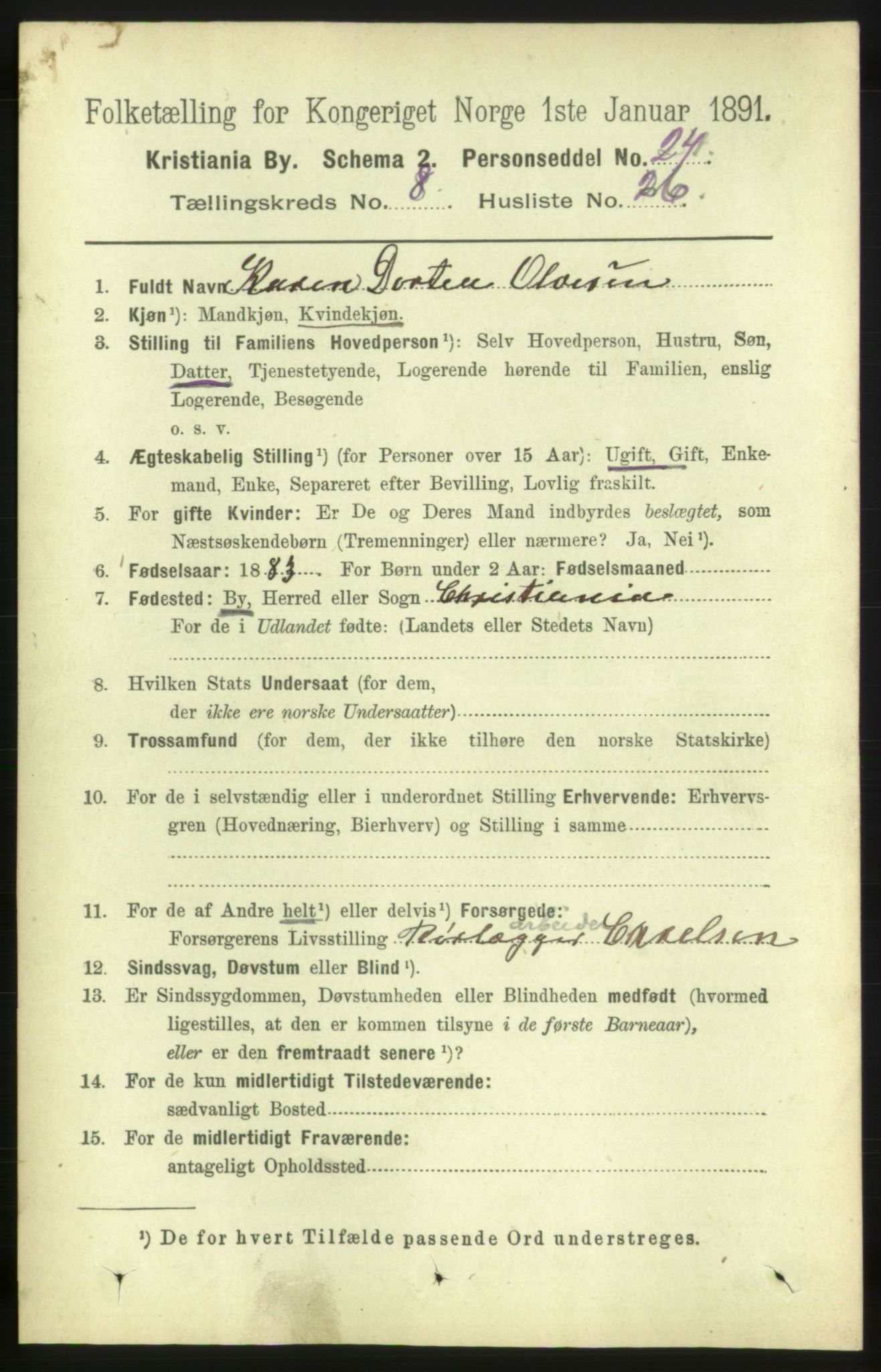 RA, 1891 census for 0301 Kristiania, 1891, p. 3932