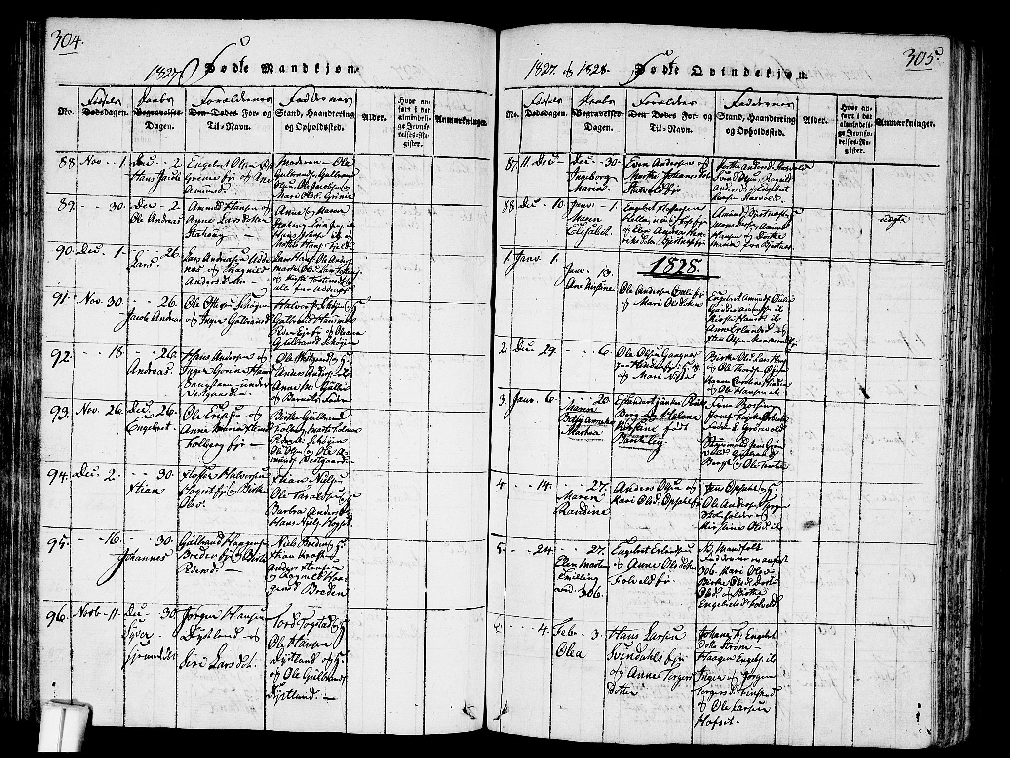 Nes prestekontor Kirkebøker, SAO/A-10410/G/Ga/L0001: Parish register (copy) no. I 1, 1815-1835, p. 304-305