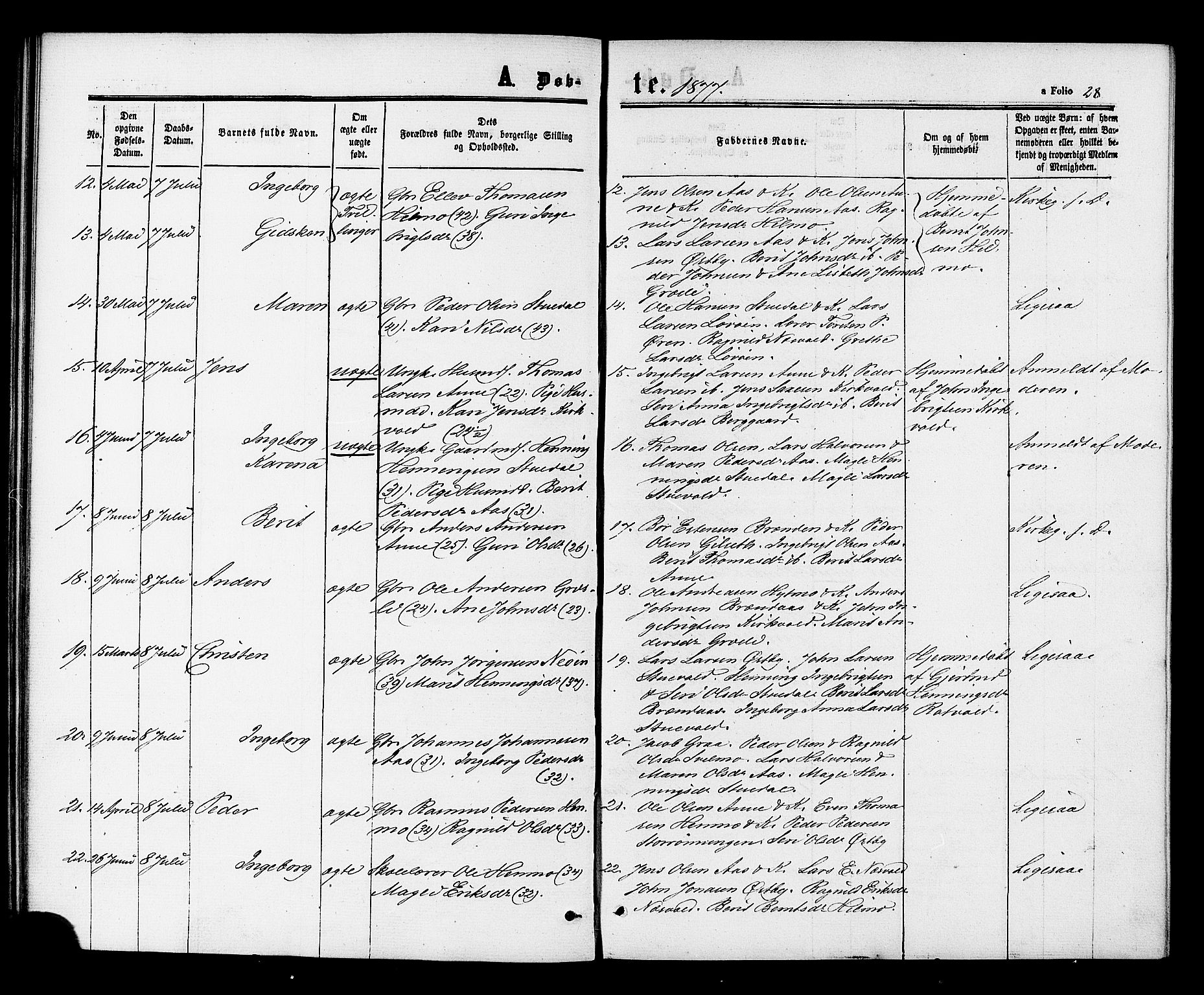 Ministerialprotokoller, klokkerbøker og fødselsregistre - Sør-Trøndelag, SAT/A-1456/698/L1163: Parish register (official) no. 698A01, 1862-1887, p. 28