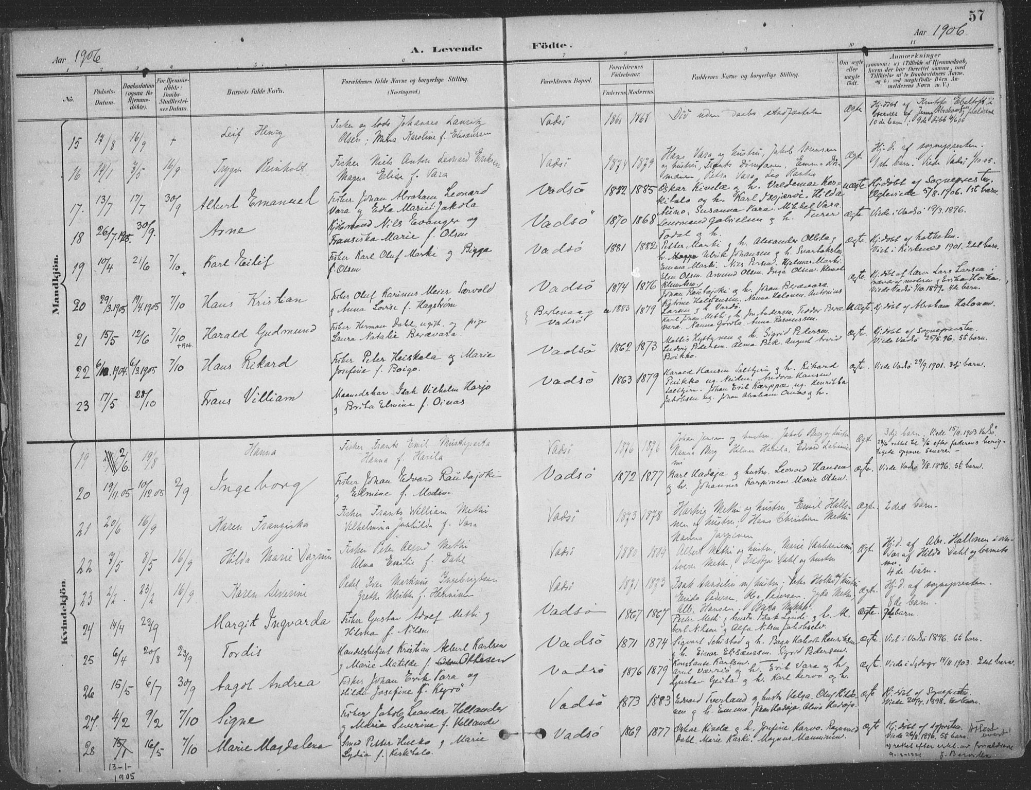 Vadsø sokneprestkontor, SATØ/S-1325/H/Ha/L0007kirke: Parish register (official) no. 7, 1896-1916, p. 57