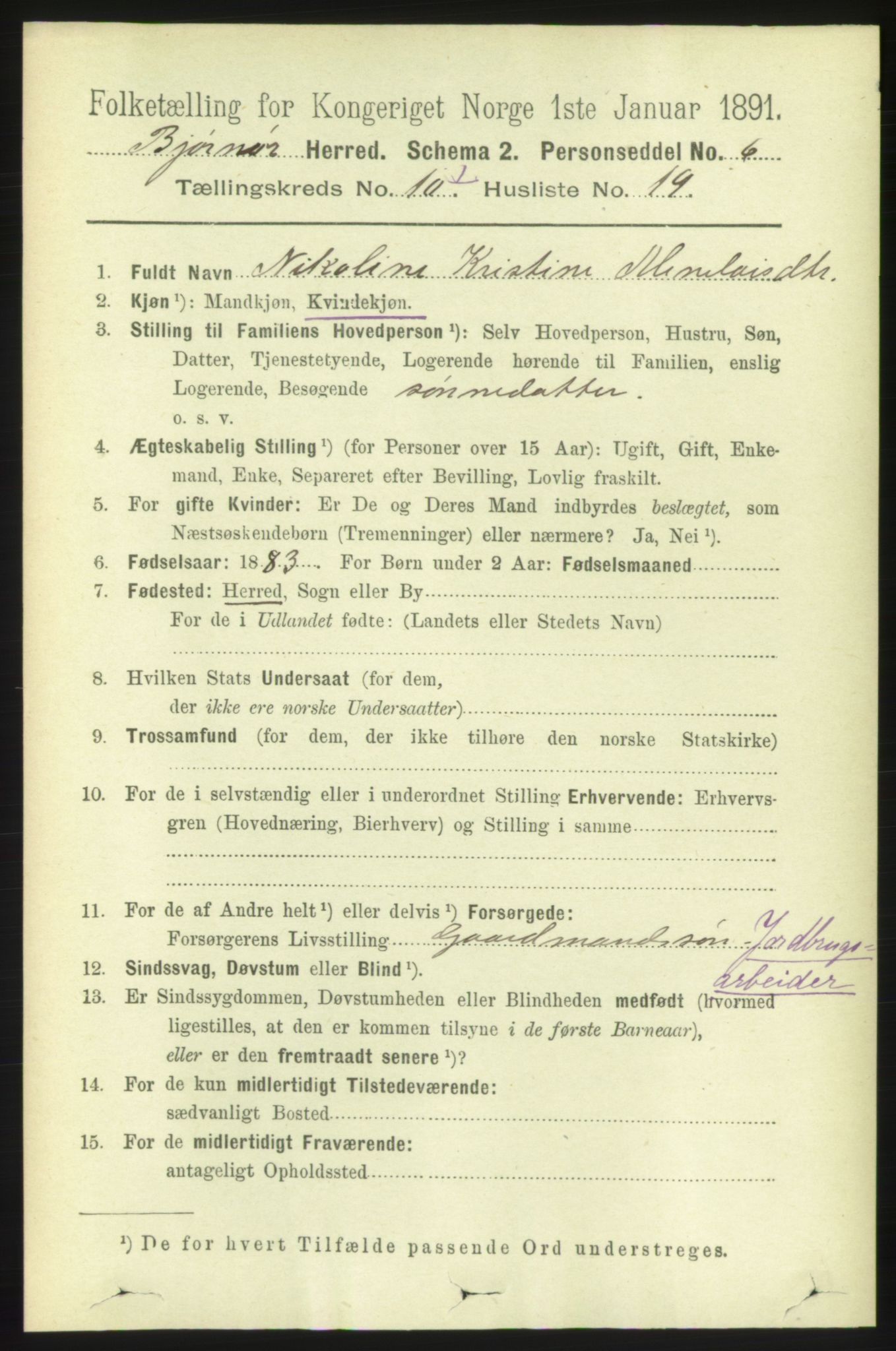 RA, 1891 census for 1632 Bjørnør, 1891, p. 4260