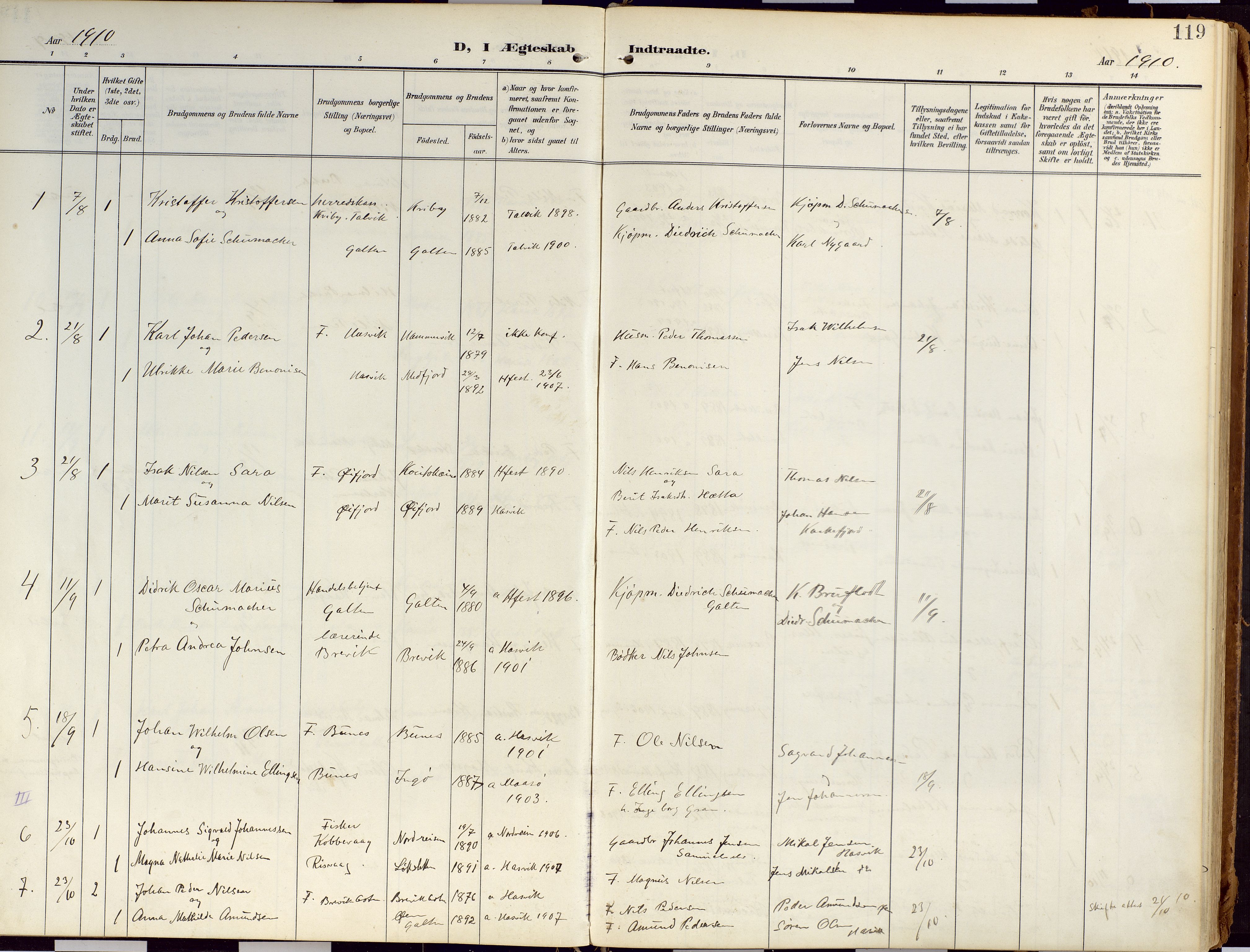 Loppa sokneprestkontor, SATØ/S-1339/H/Ha/L0010kirke: Parish register (official) no. 10, 1907-1922, p. 119