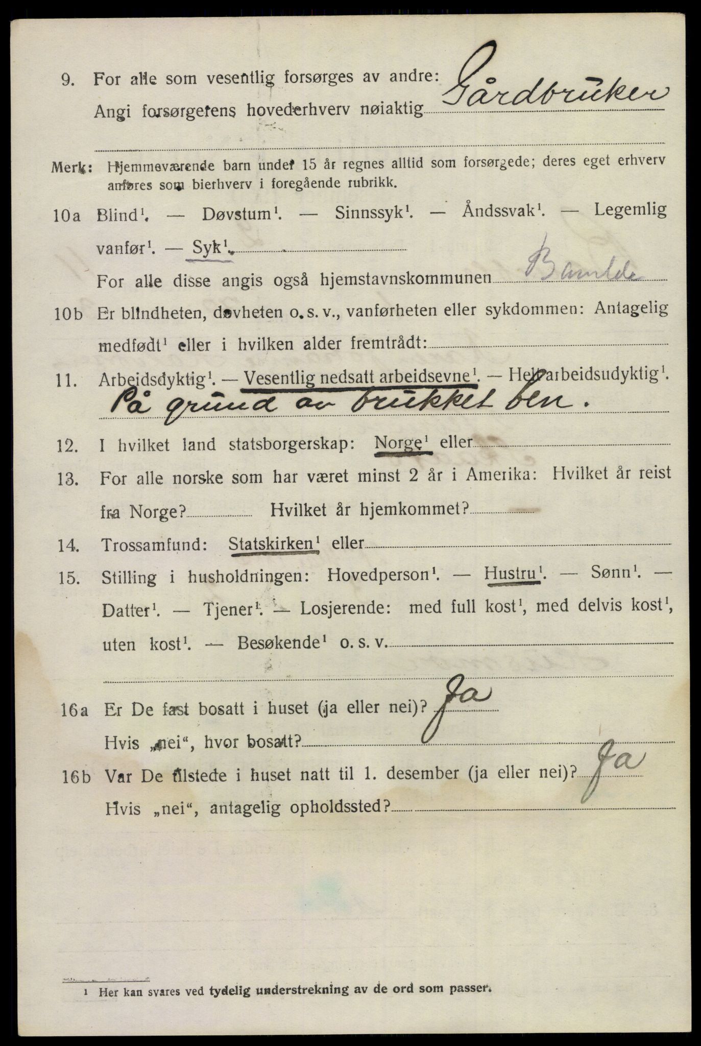 SAKO, 1920 census for Bamble, 1920, p. 8800