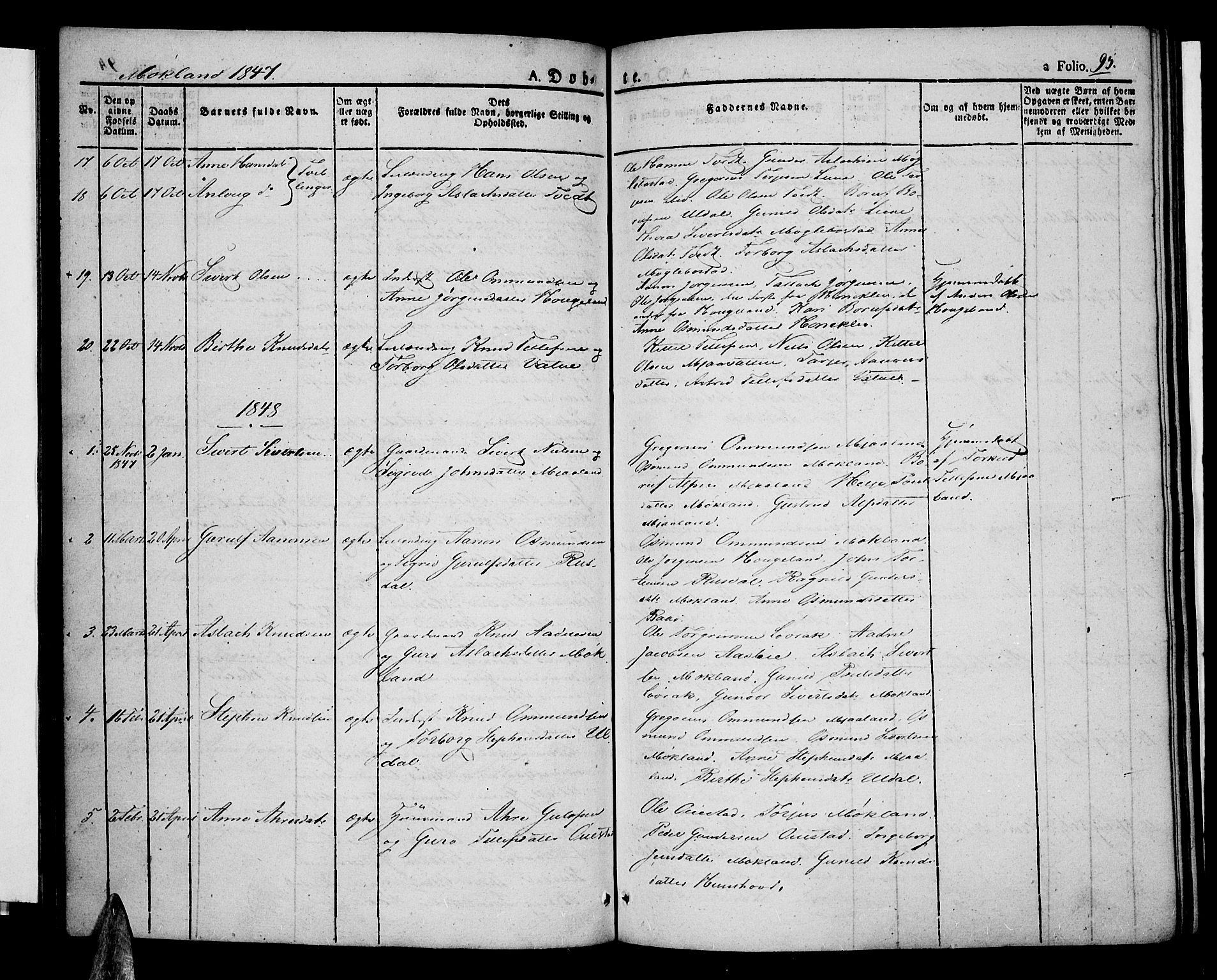 Åmli sokneprestkontor, SAK/1111-0050/F/Fa/Fac/L0007: Parish register (official) no. A 7 /2, 1829-1851, p. 95