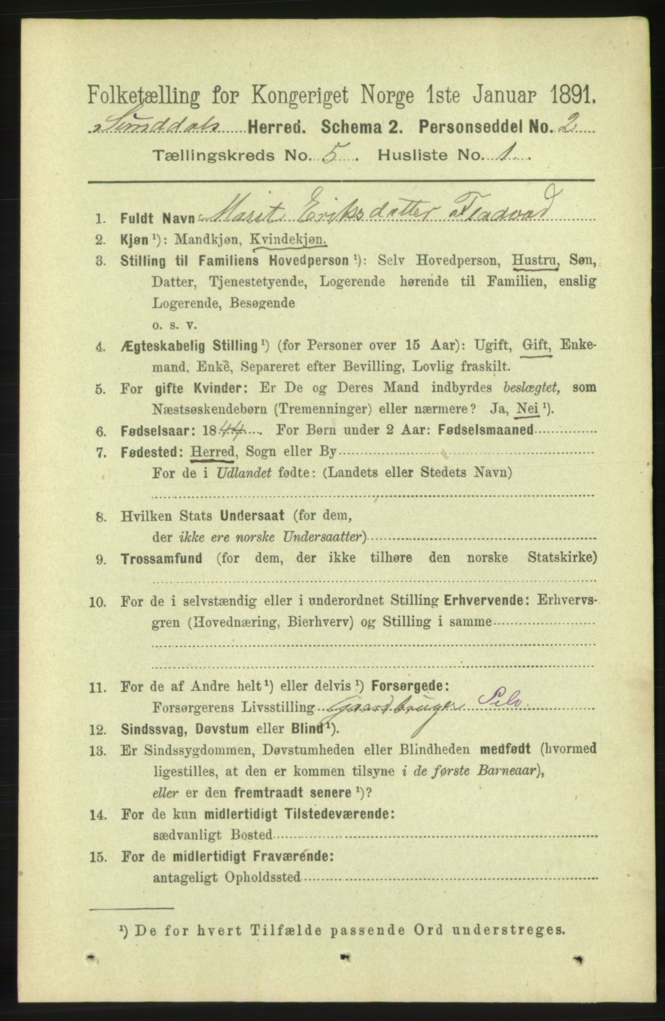 RA, 1891 census for 1563 Sunndal, 1891, p. 1241