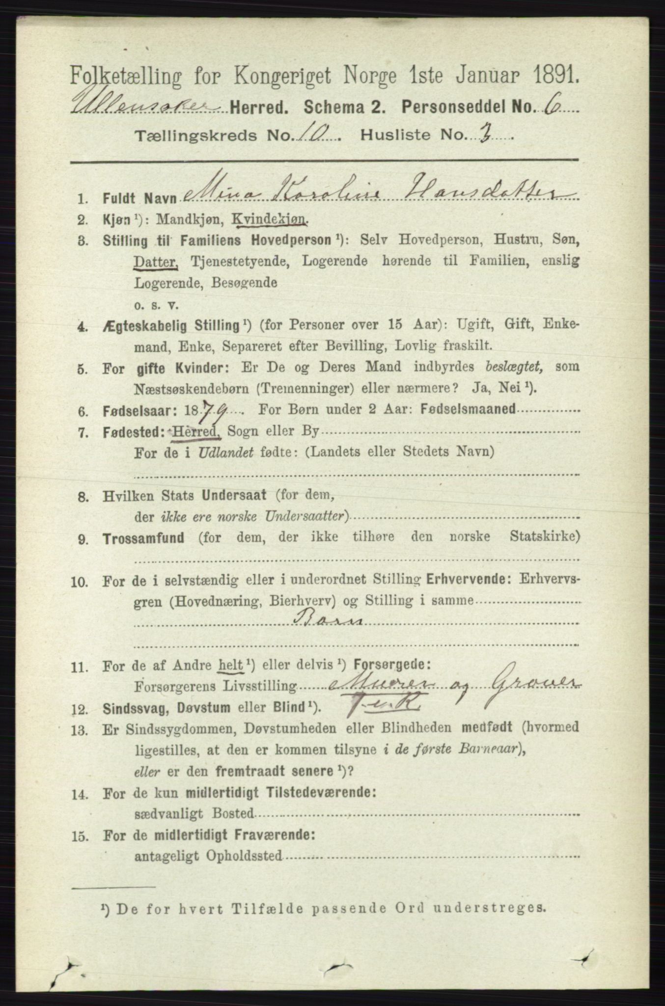 RA, 1891 census for 0235 Ullensaker, 1891, p. 4527