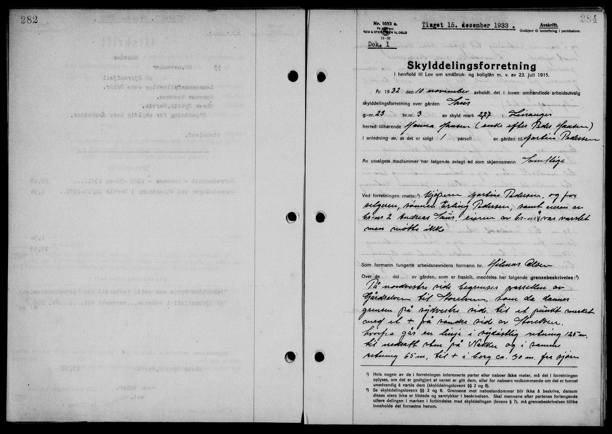 Steigen og Ofoten sorenskriveri, SAT/A-0030/1/2/2C/L0023/0002: Mortgage book no. 26-II og 27, 1933-1934, Deed date: 15.12.1933