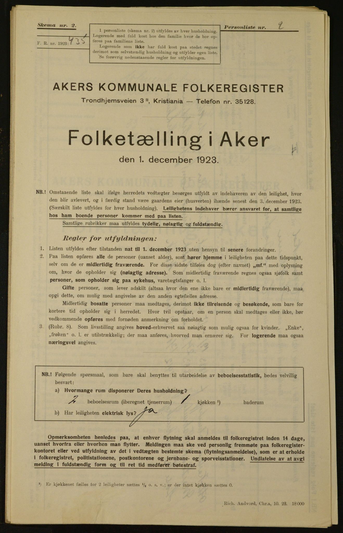 , Municipal Census 1923 for Aker, 1923, p. 2697