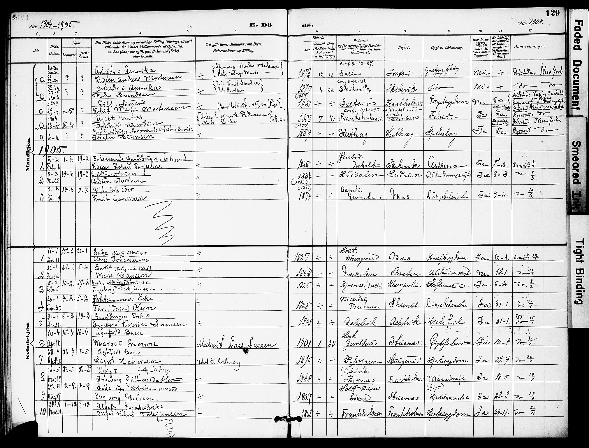 Austre Moland sokneprestkontor, AV/SAK-1111-0001/F/Fa/Fab/L0002: Parish register (official) no. A 2, 1894-1919, p. 129