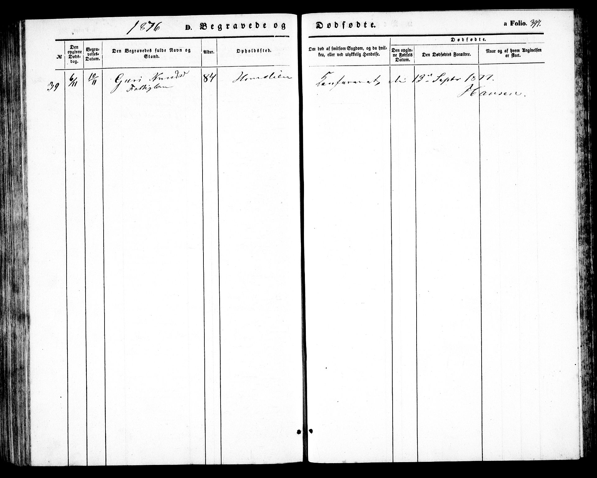 Birkenes sokneprestkontor, AV/SAK-1111-0004/F/Fb/L0002: Parish register (copy) no. B 2, 1849-1876, p. 397