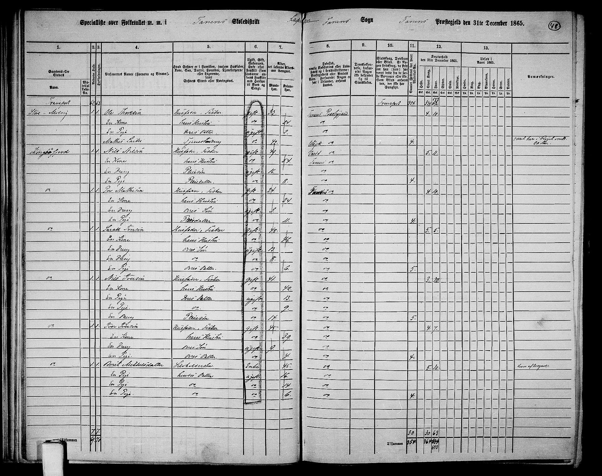 RA, 1865 census for Tana, 1865, p. 38