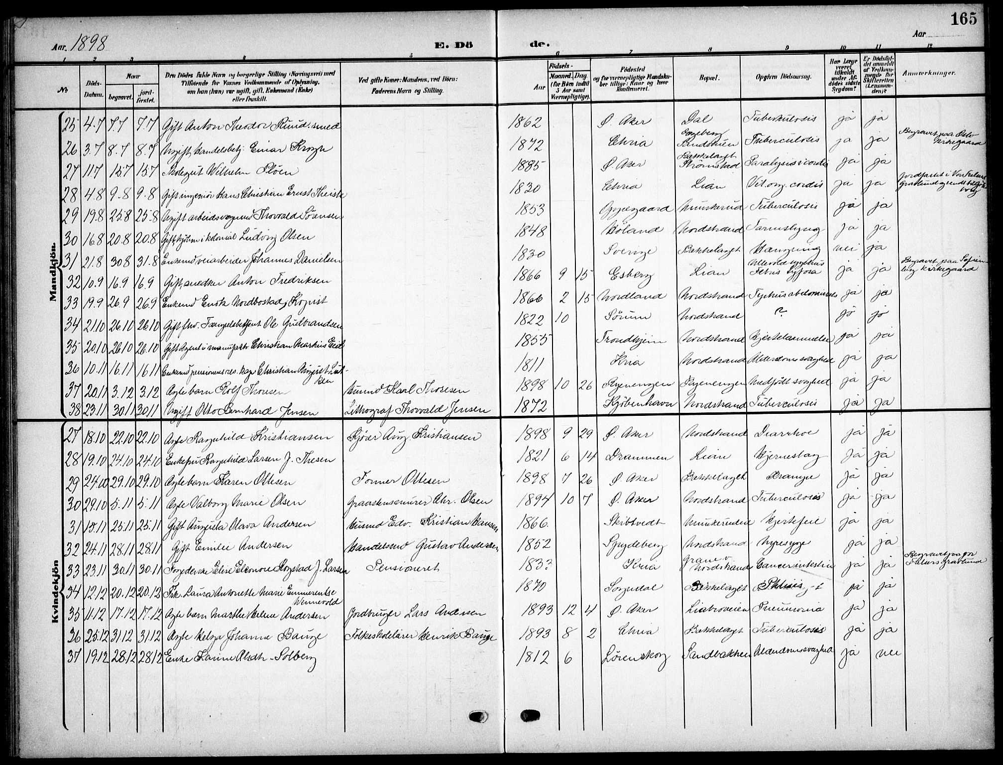 Nordstrand prestekontor Kirkebøker, AV/SAO-A-10362a/F/Fa/L0000: Parish register (official) no.  0, 1881-1900, p. 165