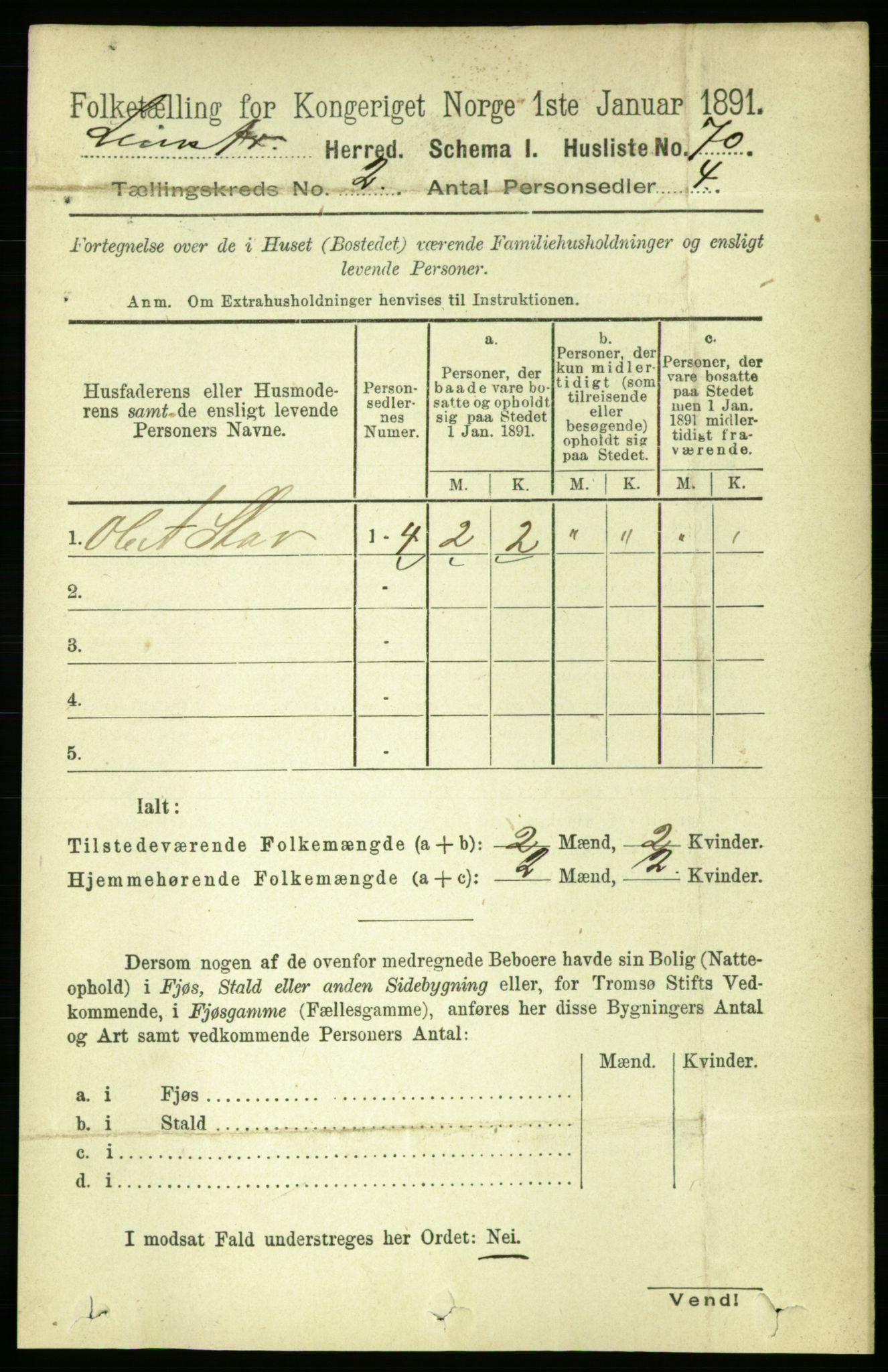 RA, 1891 census for 1654 Leinstrand, 1891, p. 490