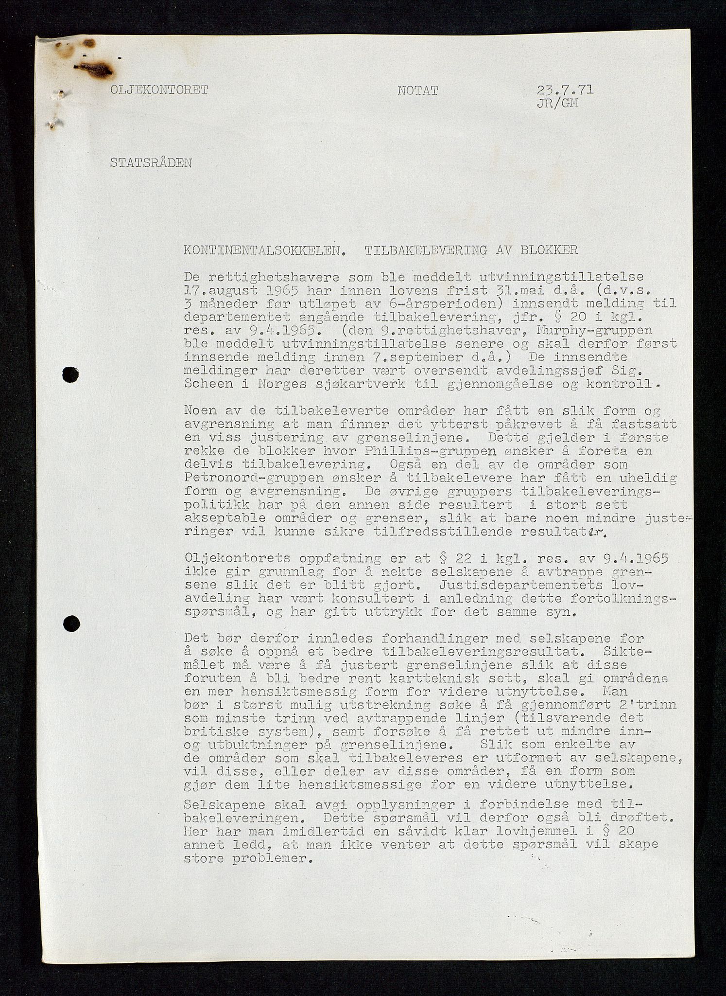 Industridepartementet, Oljekontoret, AV/SAST-A-101348/Da/L0004: Arkivnøkkel 711 - 712 Utvinningstillatelser, 1970-1971, p. 362