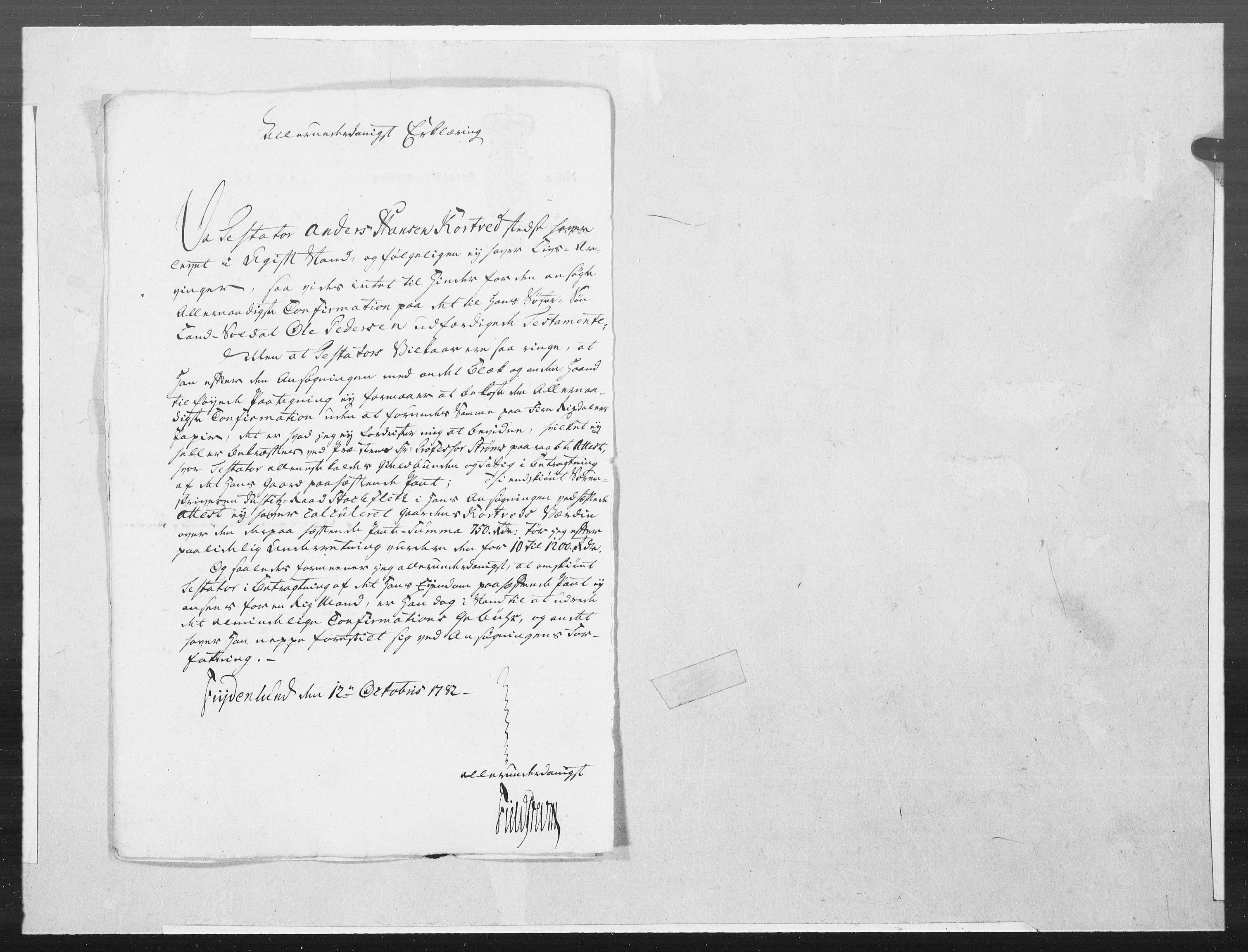 Danske Kanselli 1572-1799, RA/EA-3023/F/Fc/Fcc/Fcca/L0244: Norske innlegg 1572-1799, 1782, p. 164