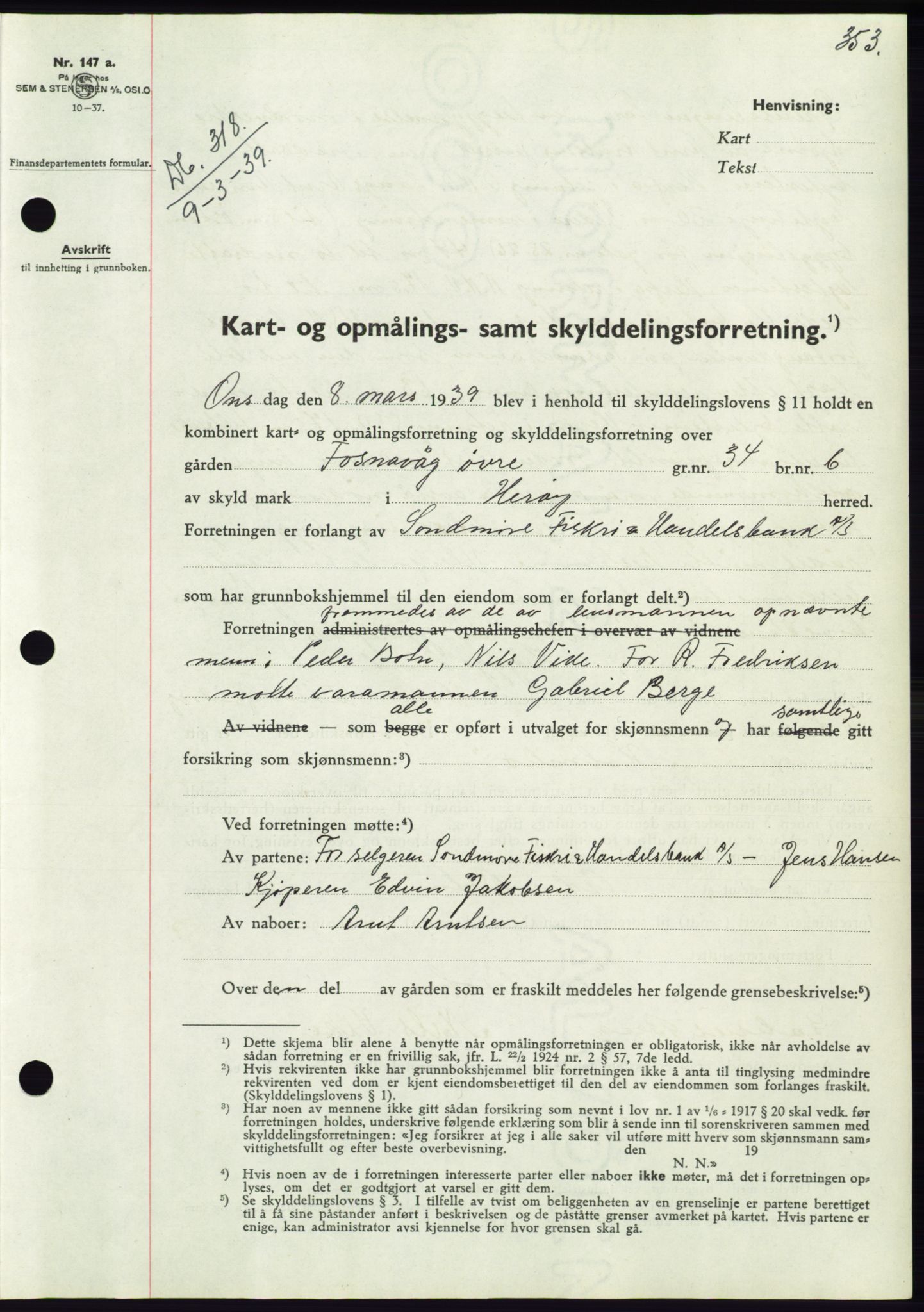 Søre Sunnmøre sorenskriveri, AV/SAT-A-4122/1/2/2C/L0067: Mortgage book no. 61, 1938-1939, Diary no: : 318/1939