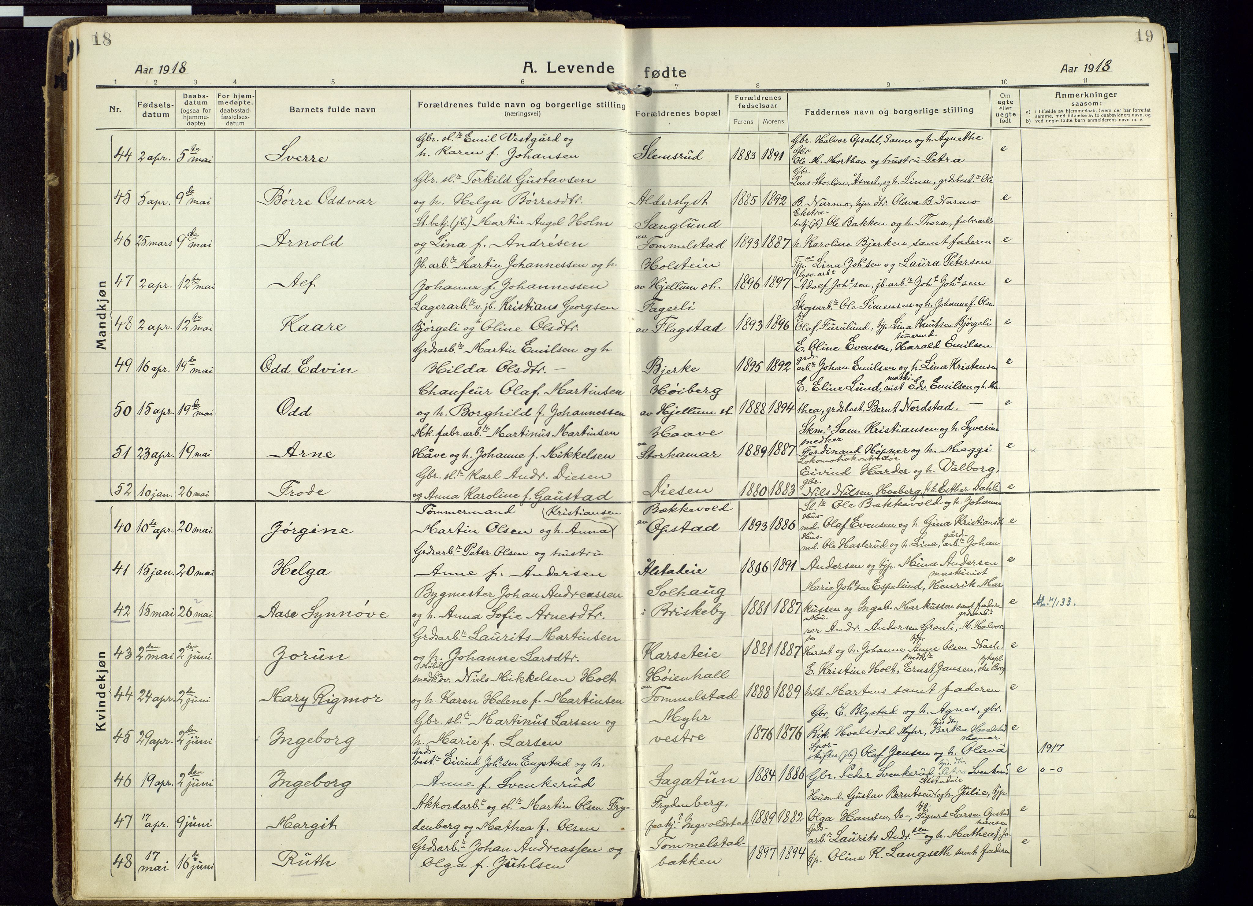 Vang prestekontor, Hedmark, SAH/PREST-008/H/Ha/Haa/L0022: Parish register (official) no. 22, 1918-1944, p. 18-19