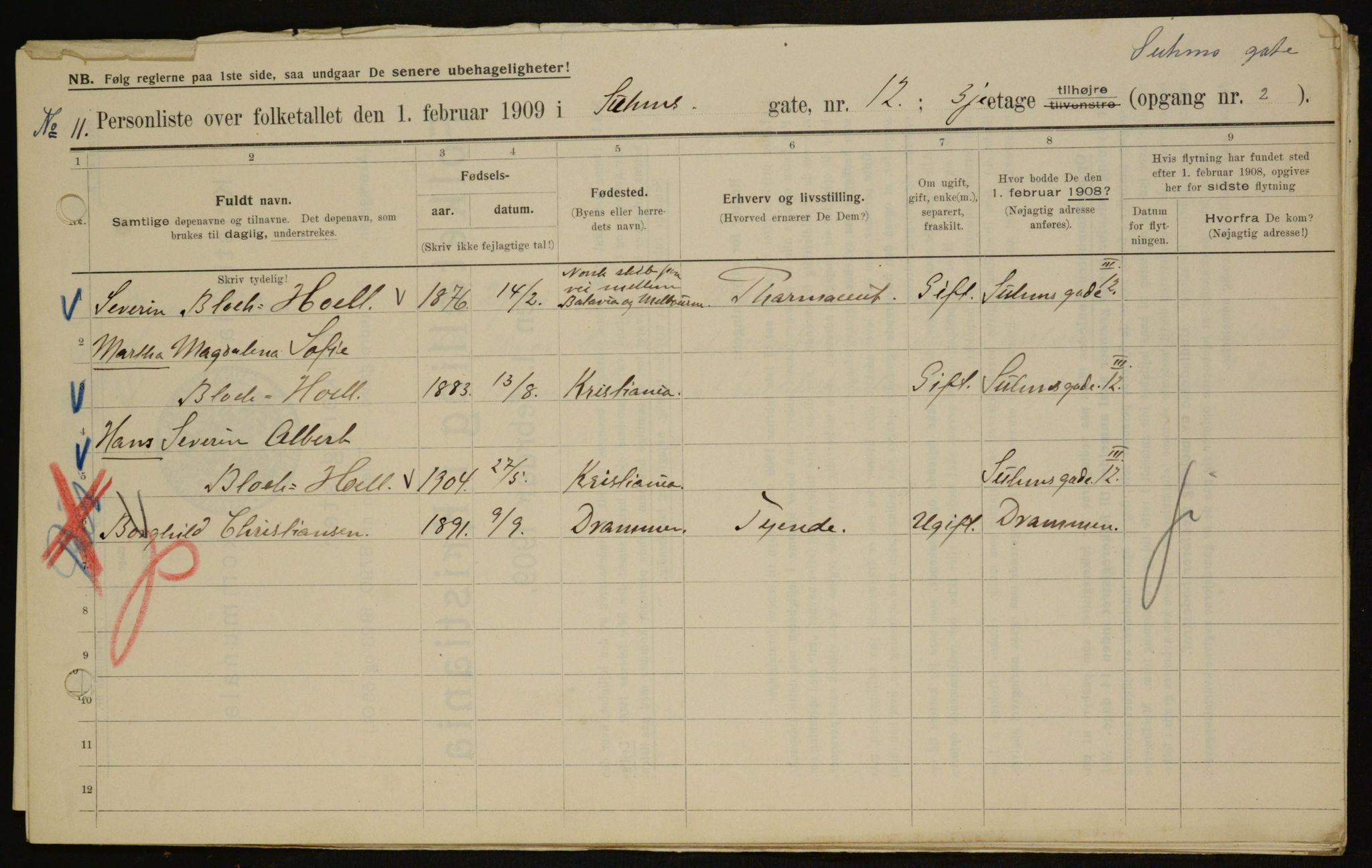 OBA, Municipal Census 1909 for Kristiania, 1909, p. 94644