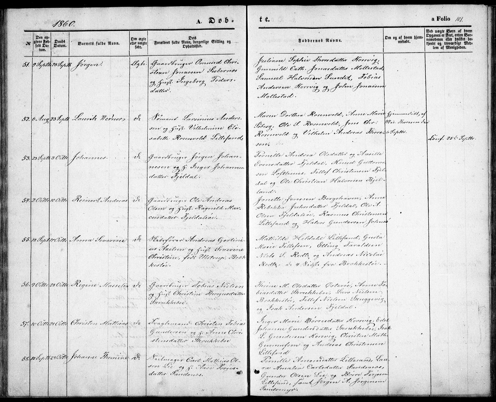 Vestre Moland sokneprestkontor, AV/SAK-1111-0046/F/Fb/Fbb/L0003: Parish register (copy) no. B 3, 1851-1861, p. 101