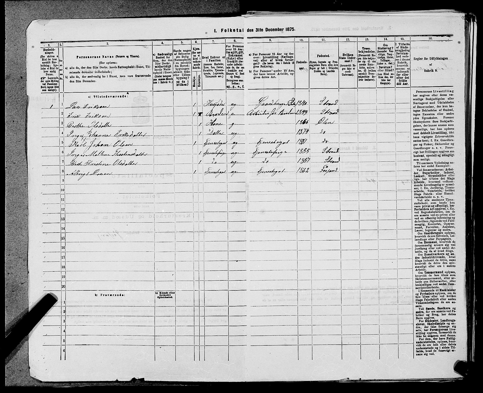 SAST, 1875 census for 1130P Strand, 1875, p. 723